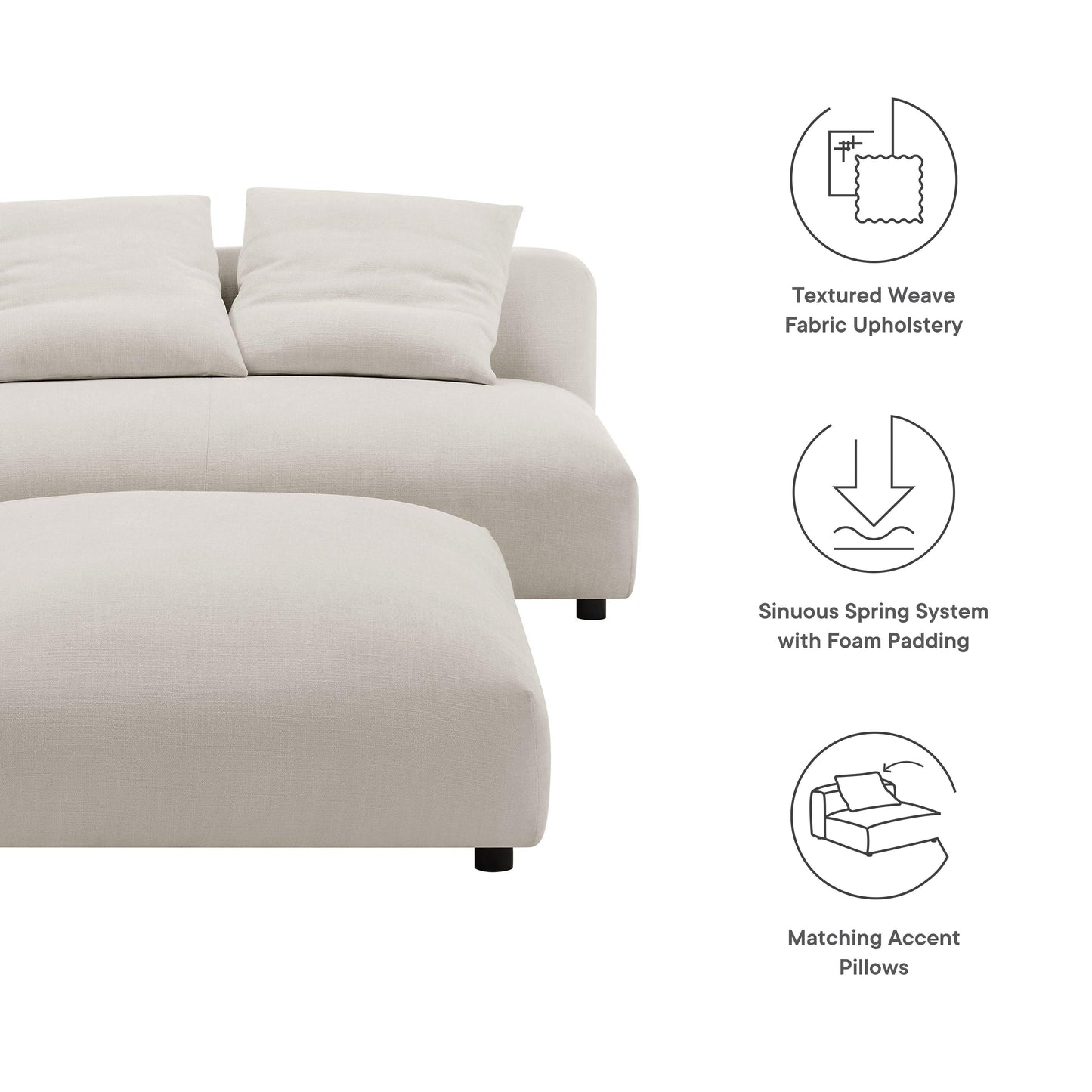 Solace Modular Upholstered Fabric Armless Loveseat and Ottoman Set by Modway FredCo