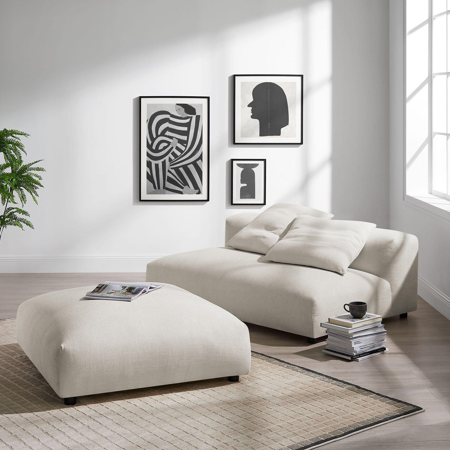 Solace Modular Upholstered Fabric Armless Loveseat and Ottoman Set by Modway FredCo