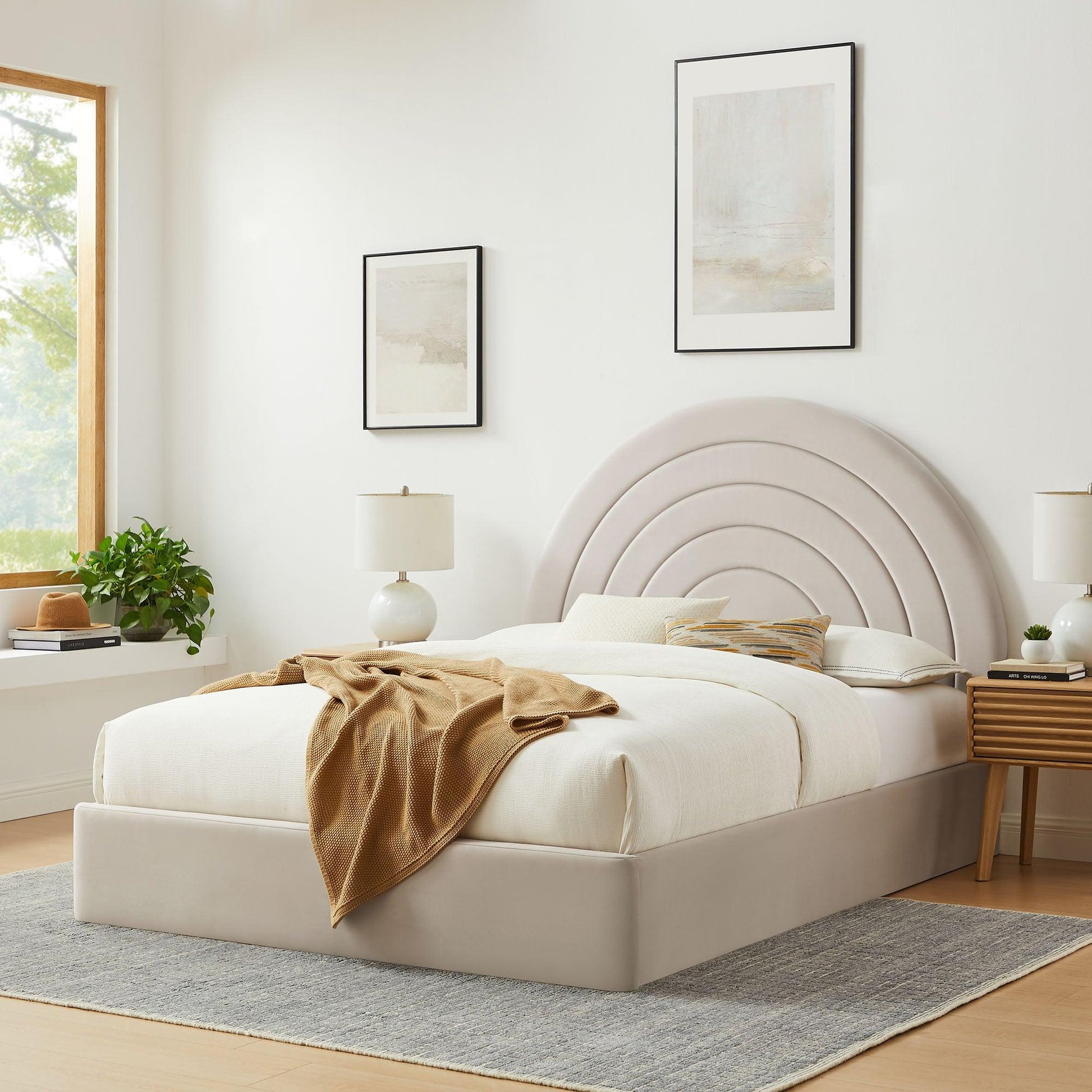 Solana Arched Performance Velvet Queen Platform Bed by Modway FredCo