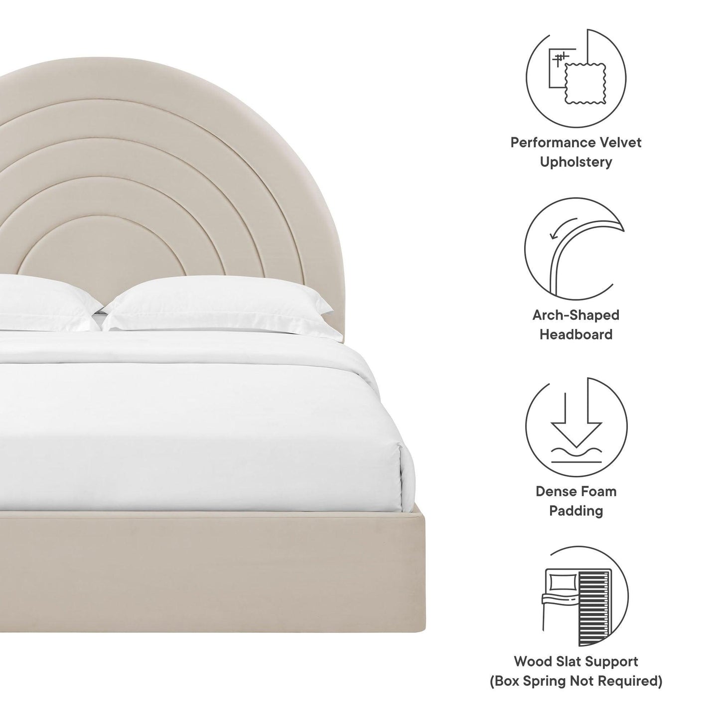 Solana Arched Performance Velvet Queen Platform Bed by Modway FredCo