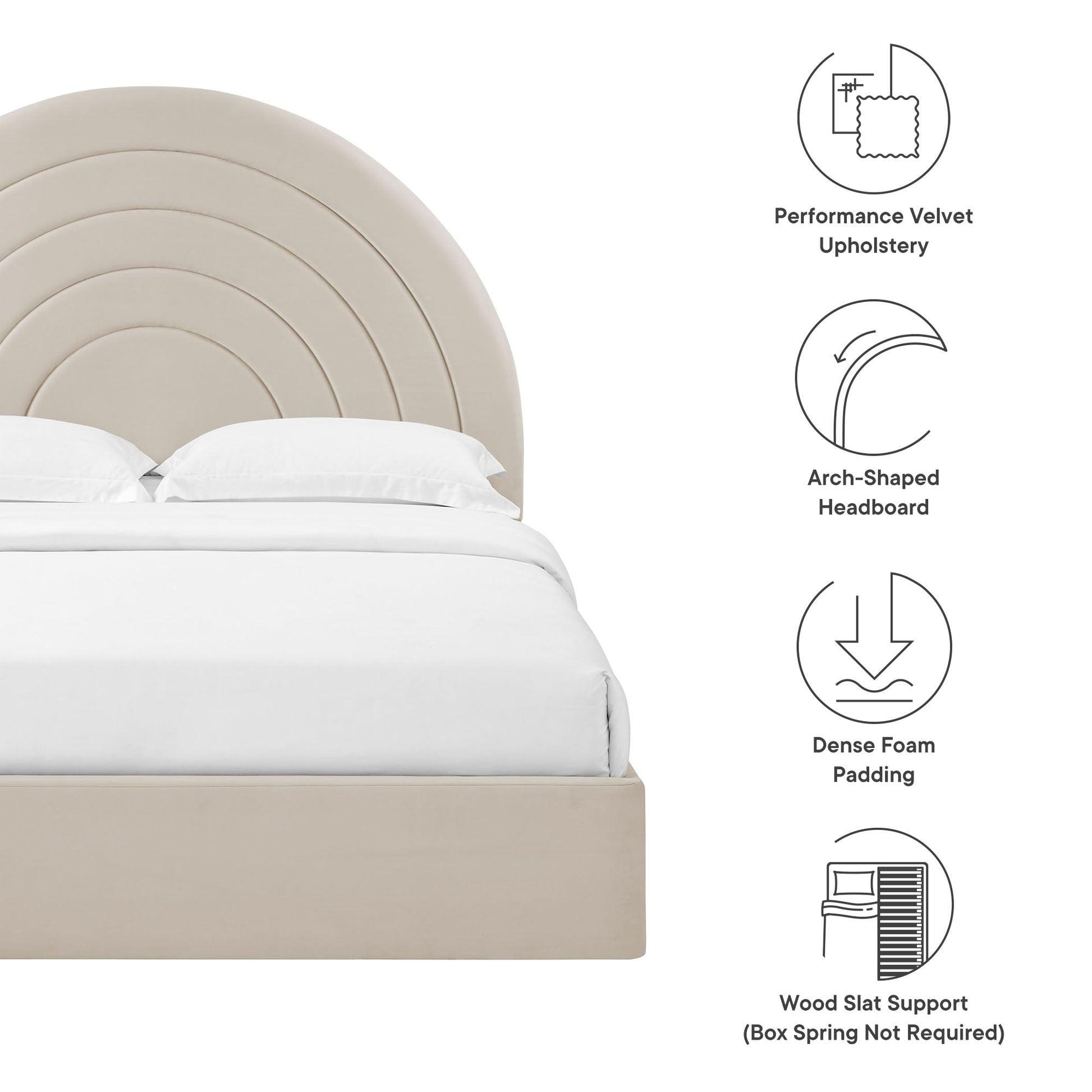 Solana Arched Performance Velvet Queen Platform Bed by Modway FredCo