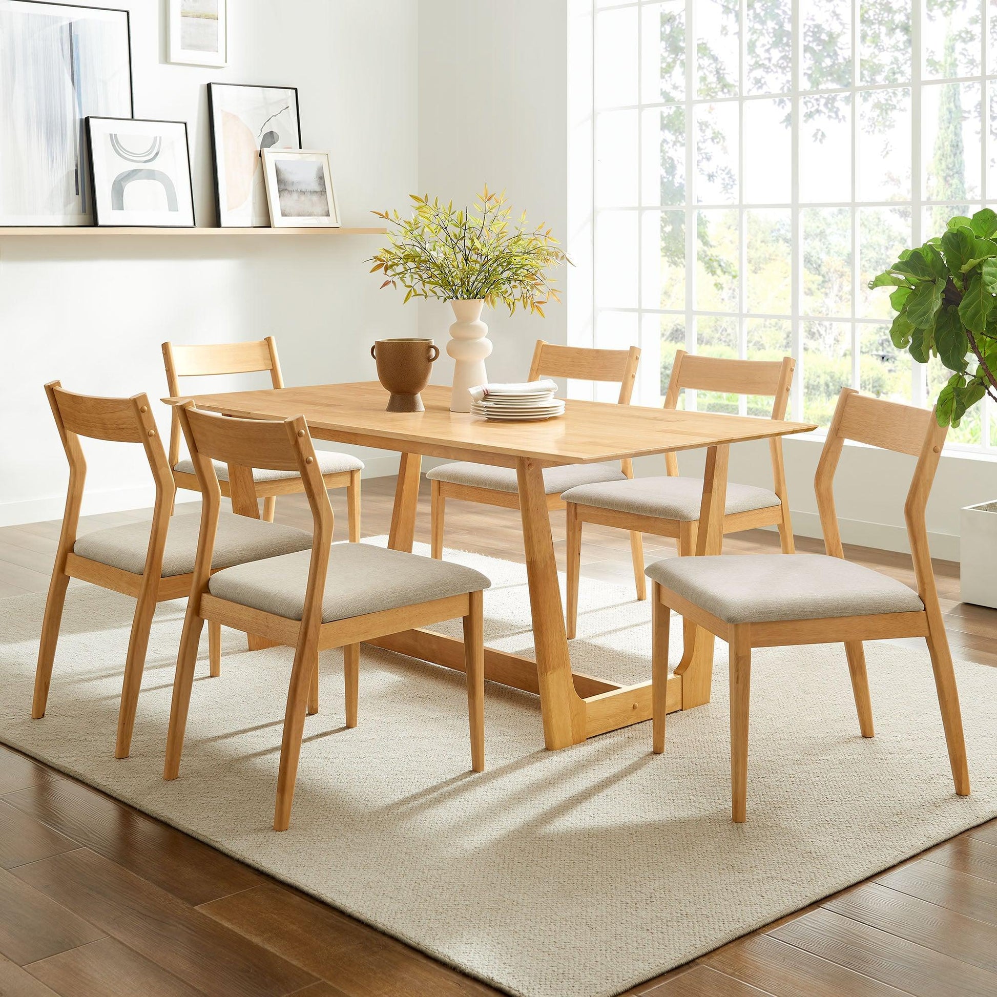 Solara 7-Piece Wood Dining Set with Fabric Upholstered Side Chairs by Modway FredCo