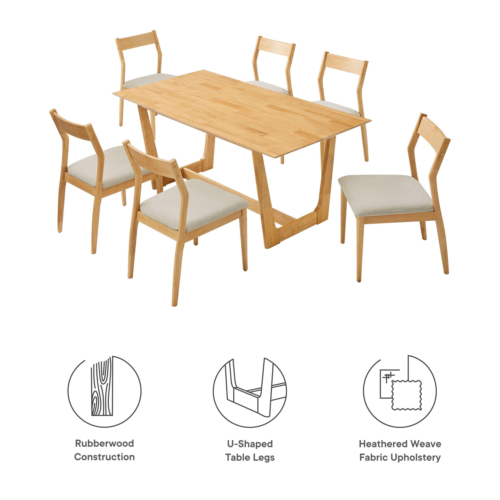 Solara 7-Piece Wood Dining Set with Fabric Upholstered Side Chairs by Modway FredCo