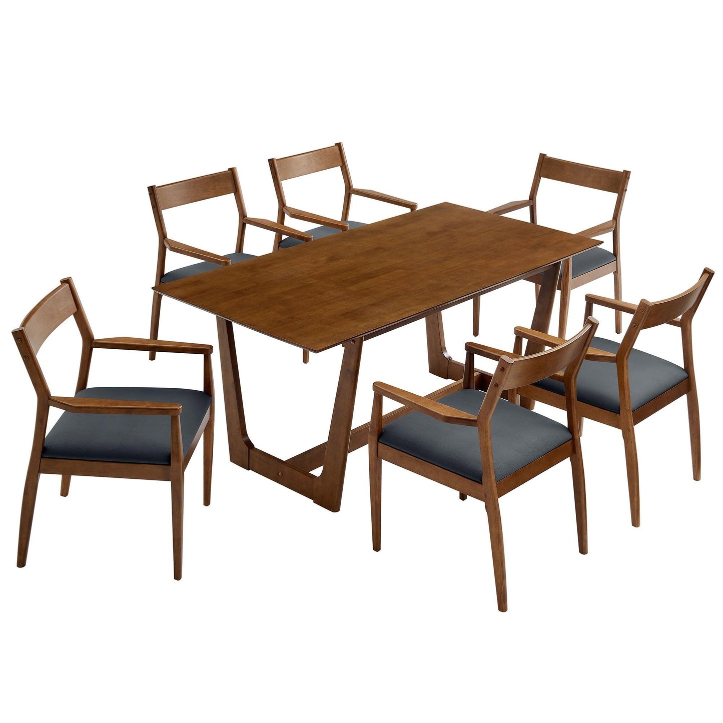 Solara 7-Piece Wood Dining Set with Vegan Leather Armchairs by Modway FredCo