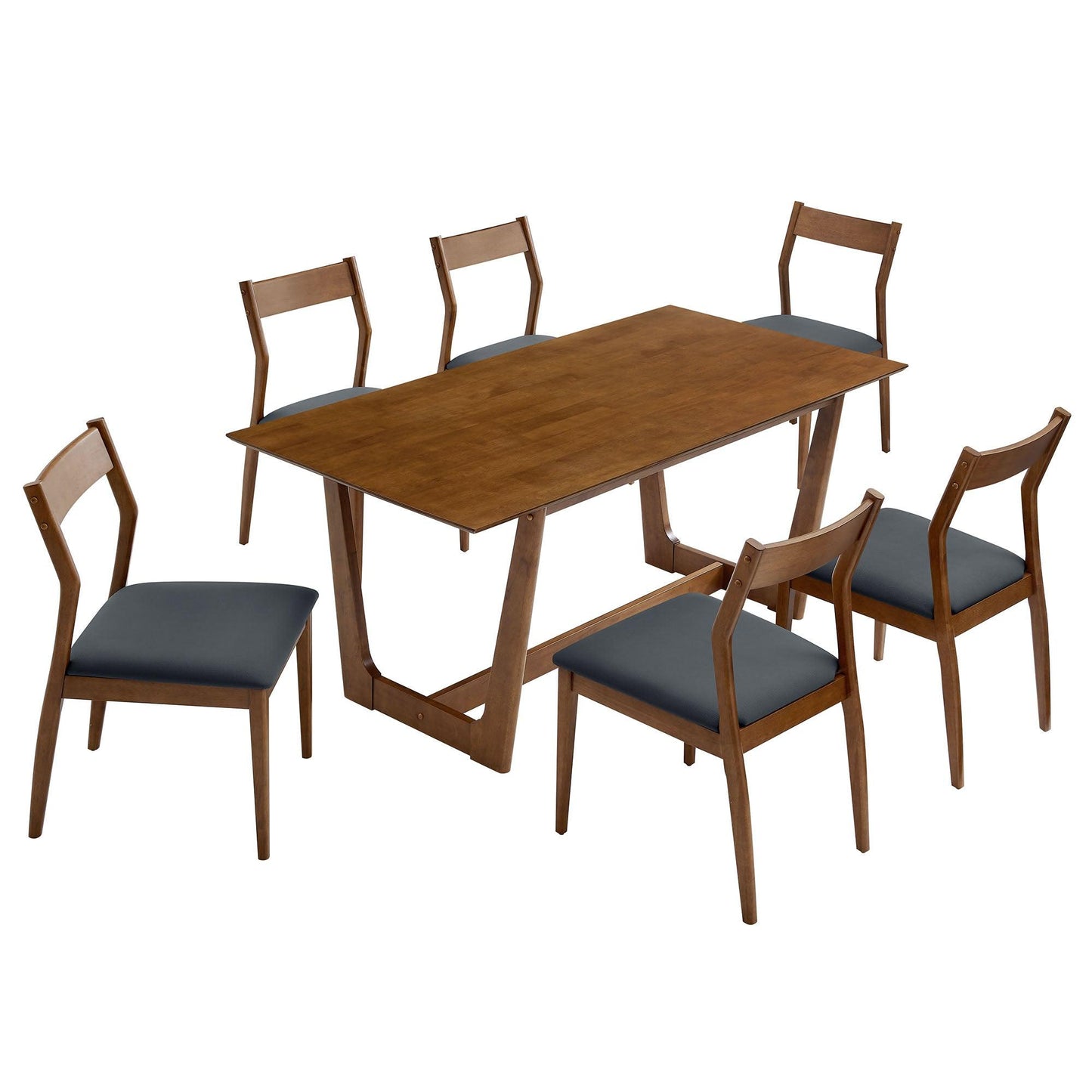 Solara 7-Piece Wood Dining Set with Vegan Leather Side Chairs by Modway FredCo