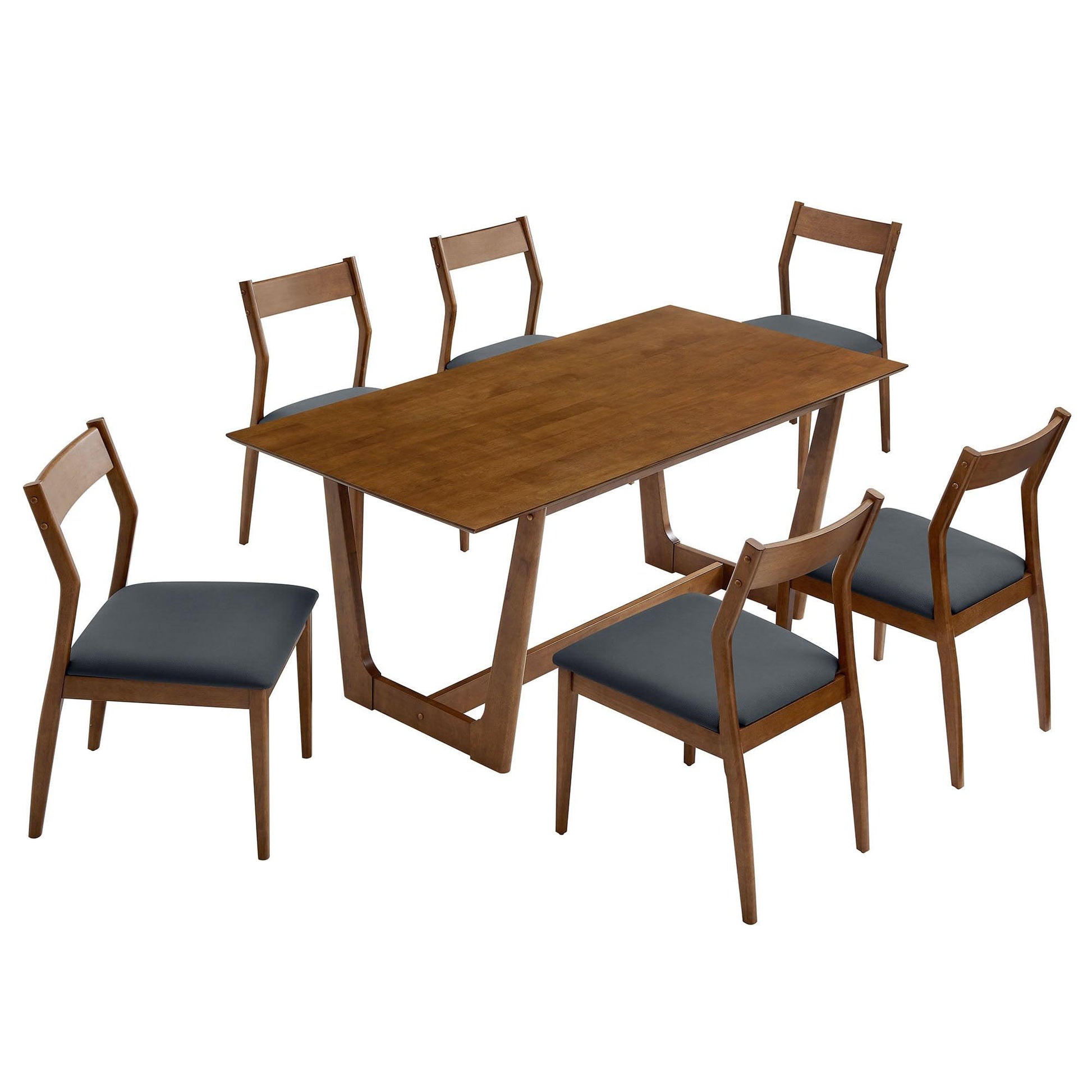Solara 7-Piece Wood Dining Set with Vegan Leather Side Chairs by Modway FredCo