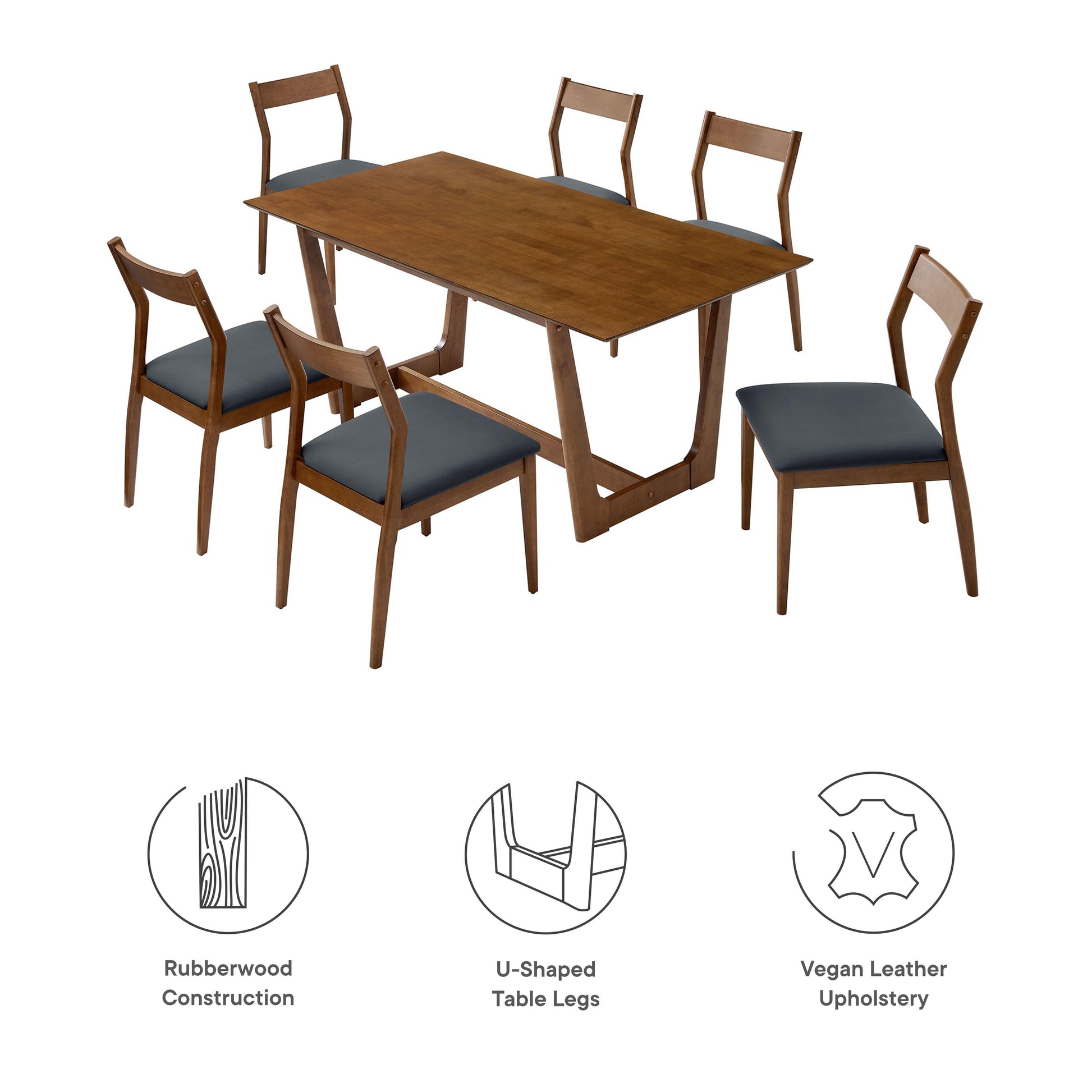 Solara 7-Piece Wood Dining Set with Vegan Leather Side Chairs by Modway FredCo