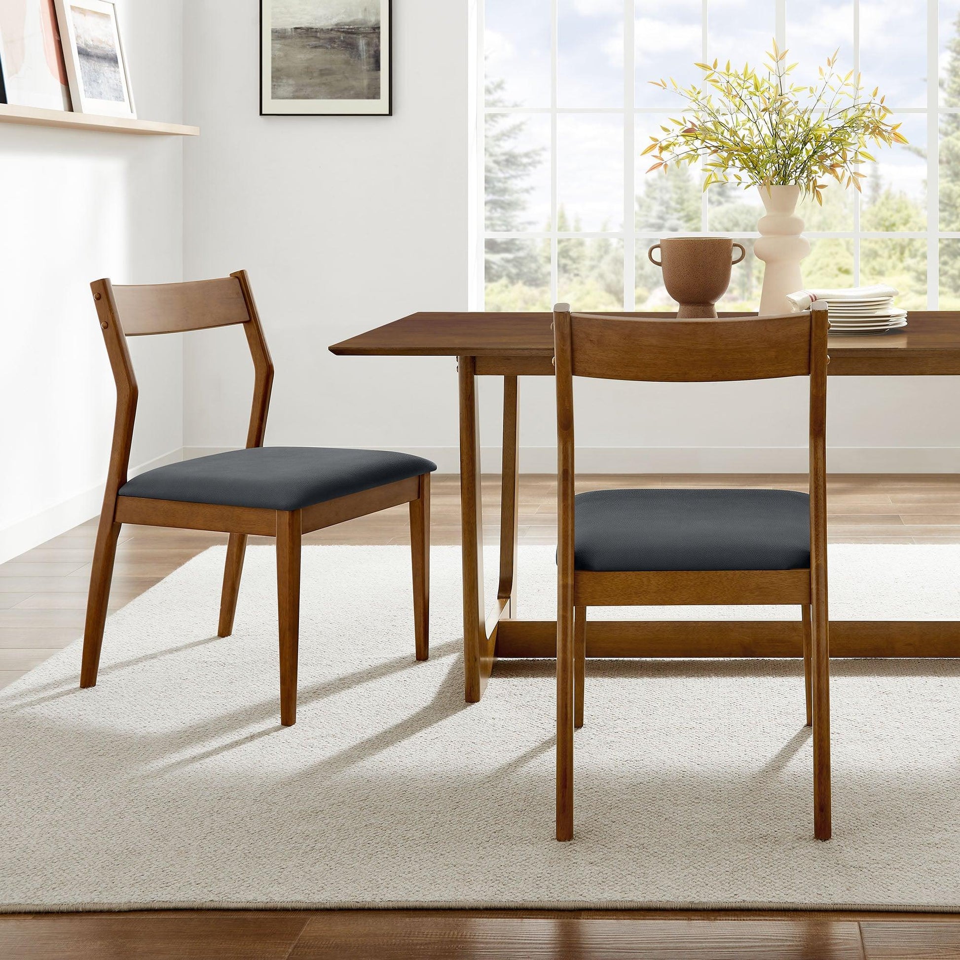 Solara Vegan Leather Wood Dining Side Chairs Set of 2 by Modway FredCo