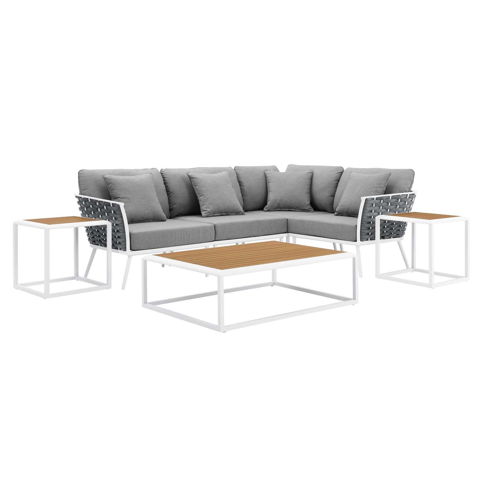 Stance 7 Piece Outdoor Patio Aluminum Sectional Sofa Set, EEI-5756 FredCo