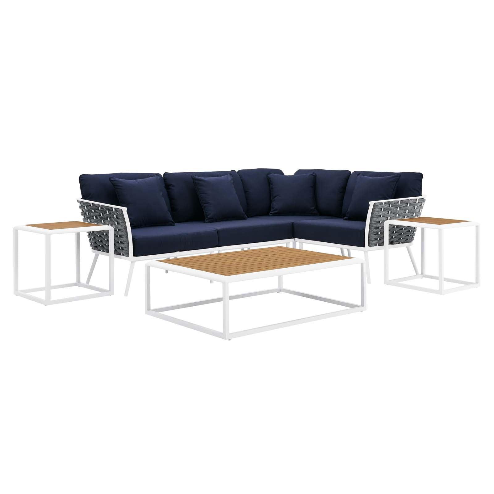 Stance 7 Piece Outdoor Patio Aluminum Sectional Sofa Set, EEI-5756 FredCo