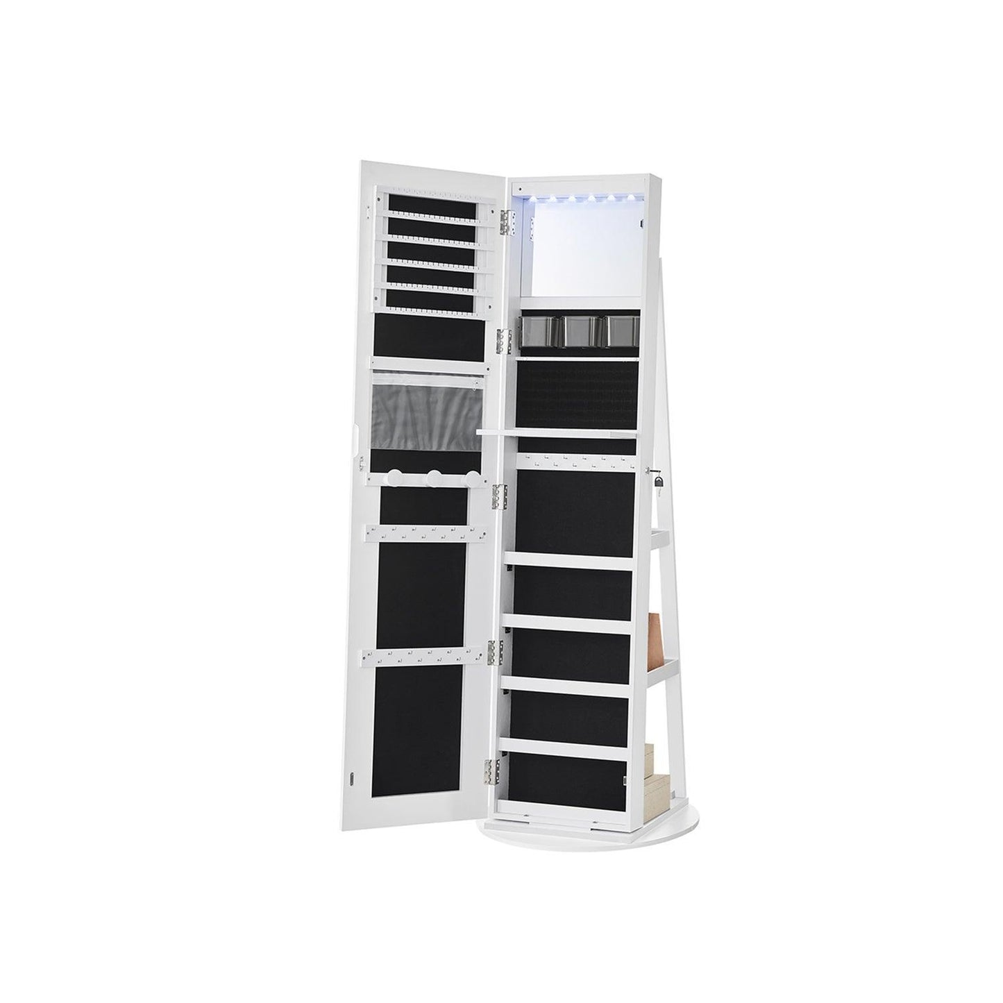 Standing LED Mirror Jewelry Cabinet White FredCo