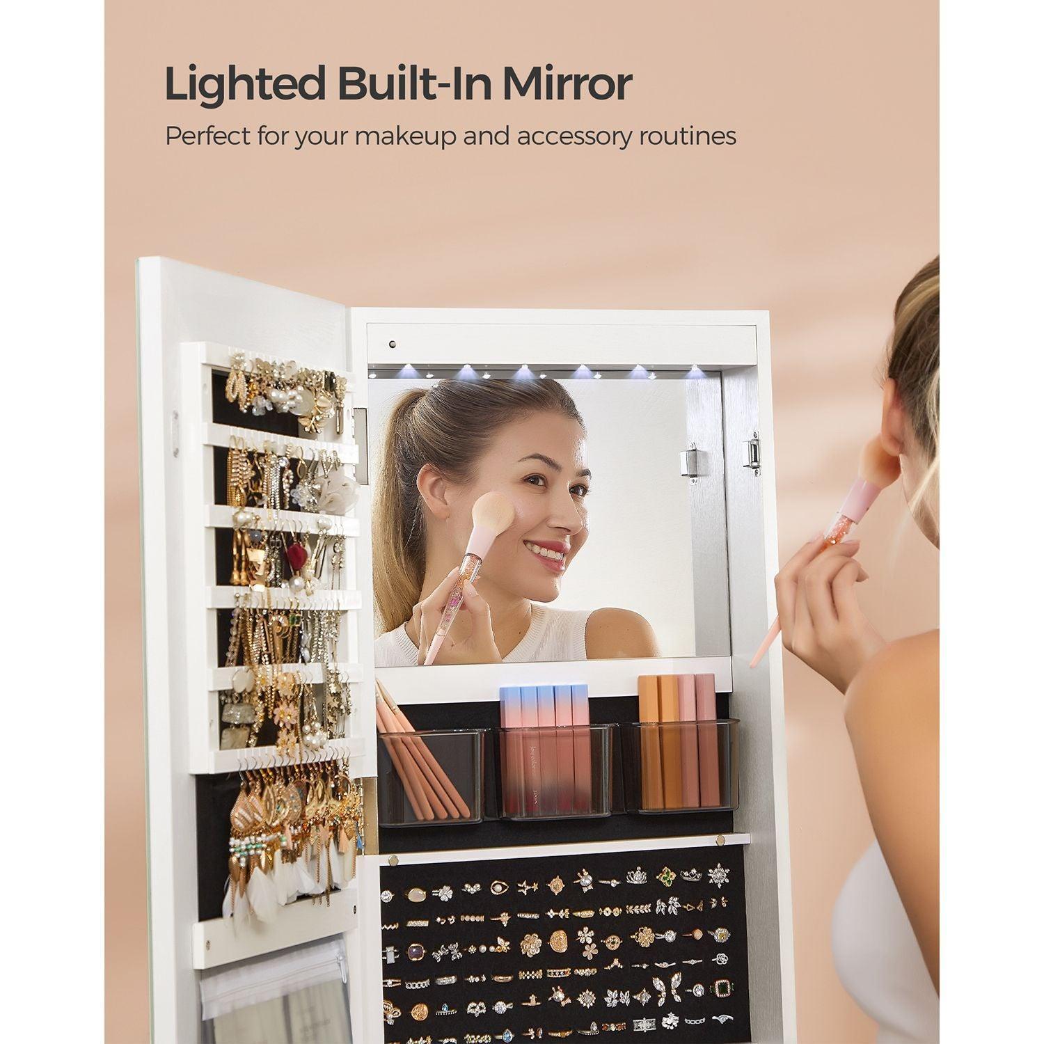 Standing LED Mirror Jewelry Cabinet White FredCo