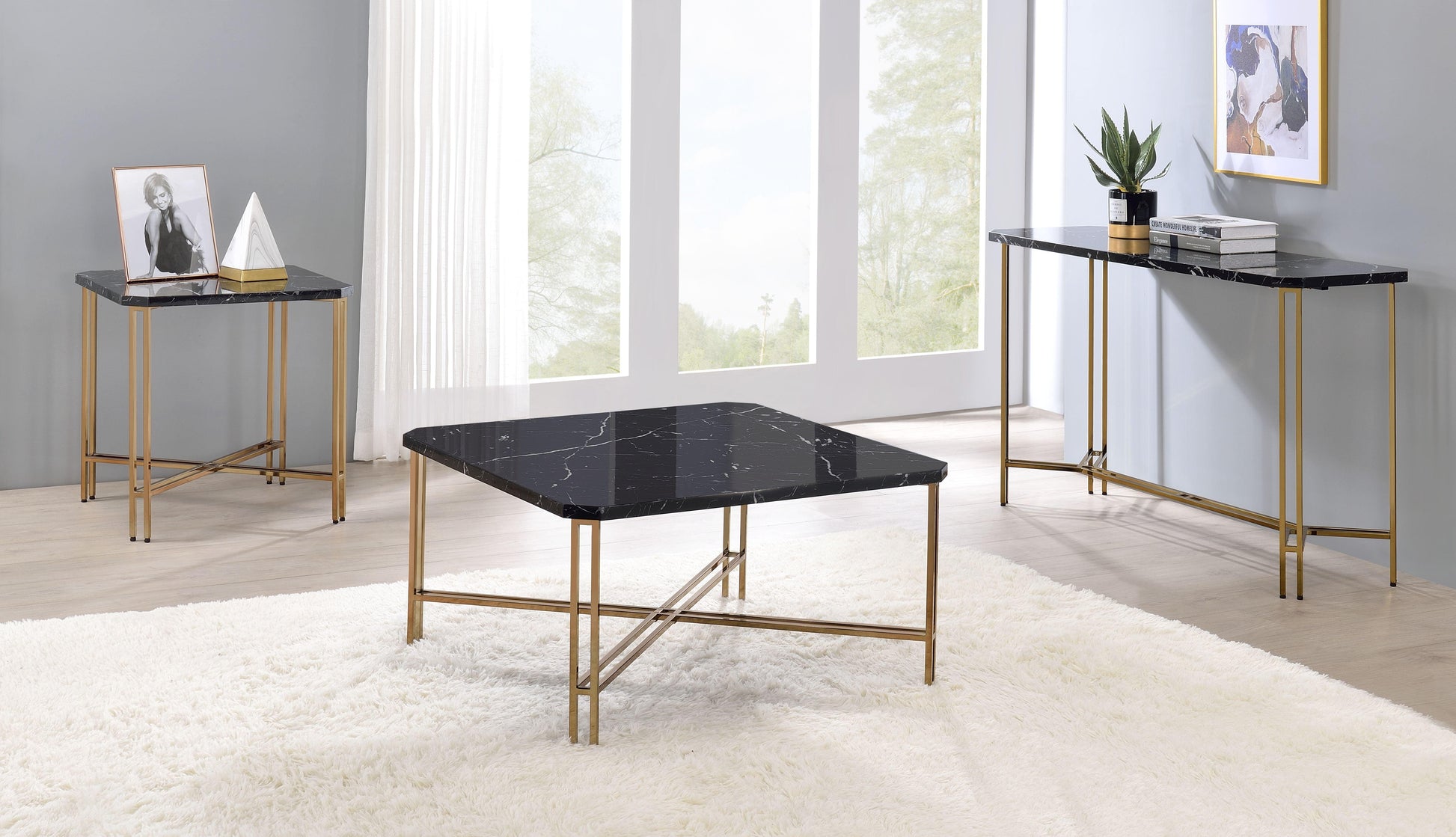 Steve Silver Daxton - Faux Marble Top Square Cocktail Table - Black DX100C FredCo