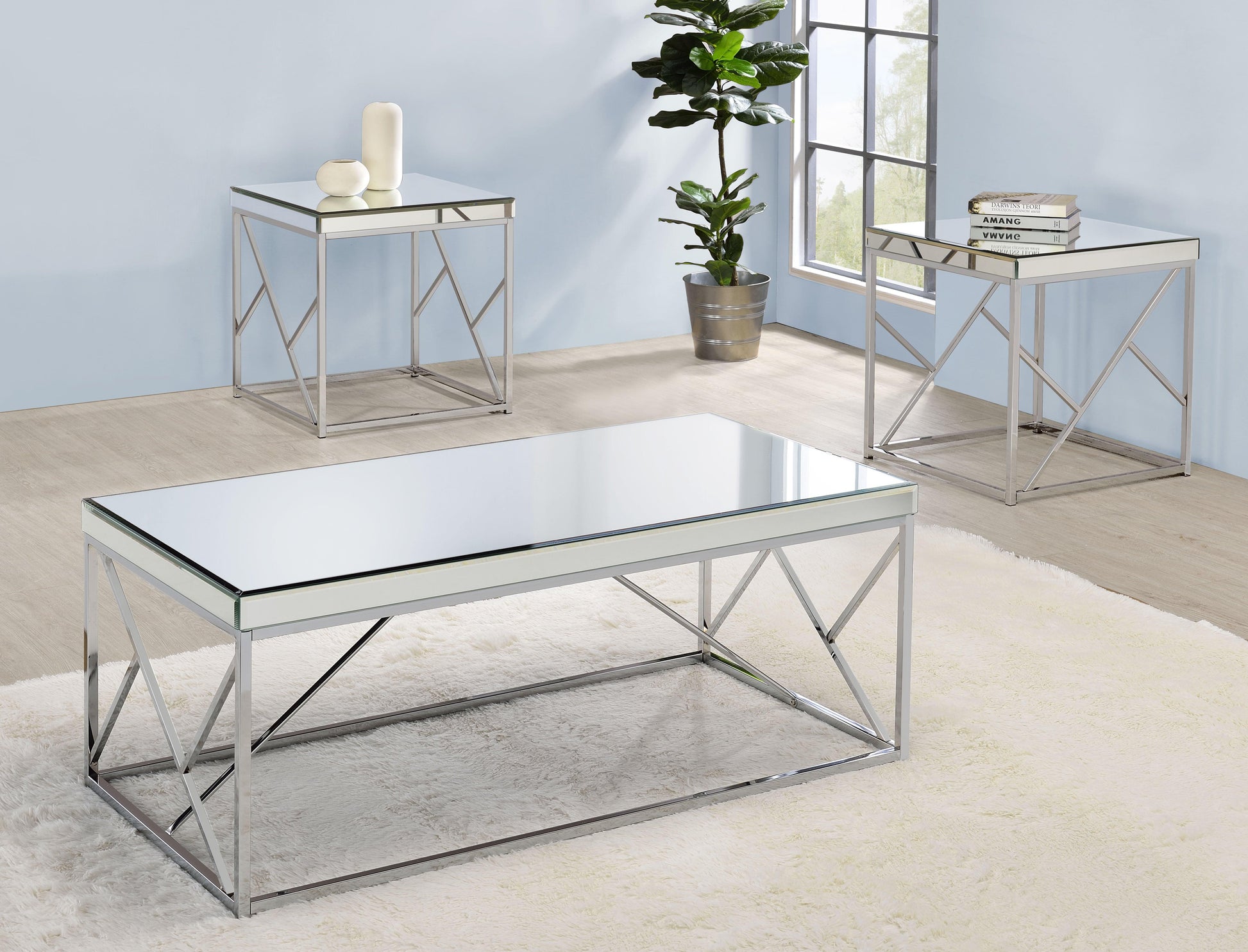 Steve Silver Evelyn - Mirror Top Cocktail Table - Gray EV300C FredCo