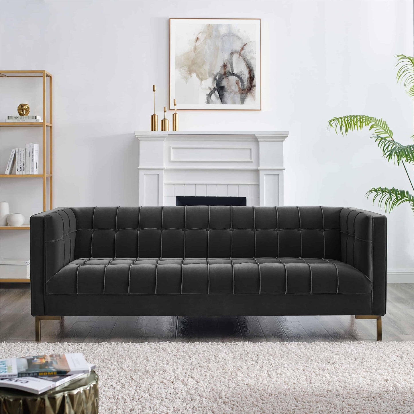 Steve Silver Isaac - Channel Stitch Velvet Sofa - Gray IC100SGY FredCo