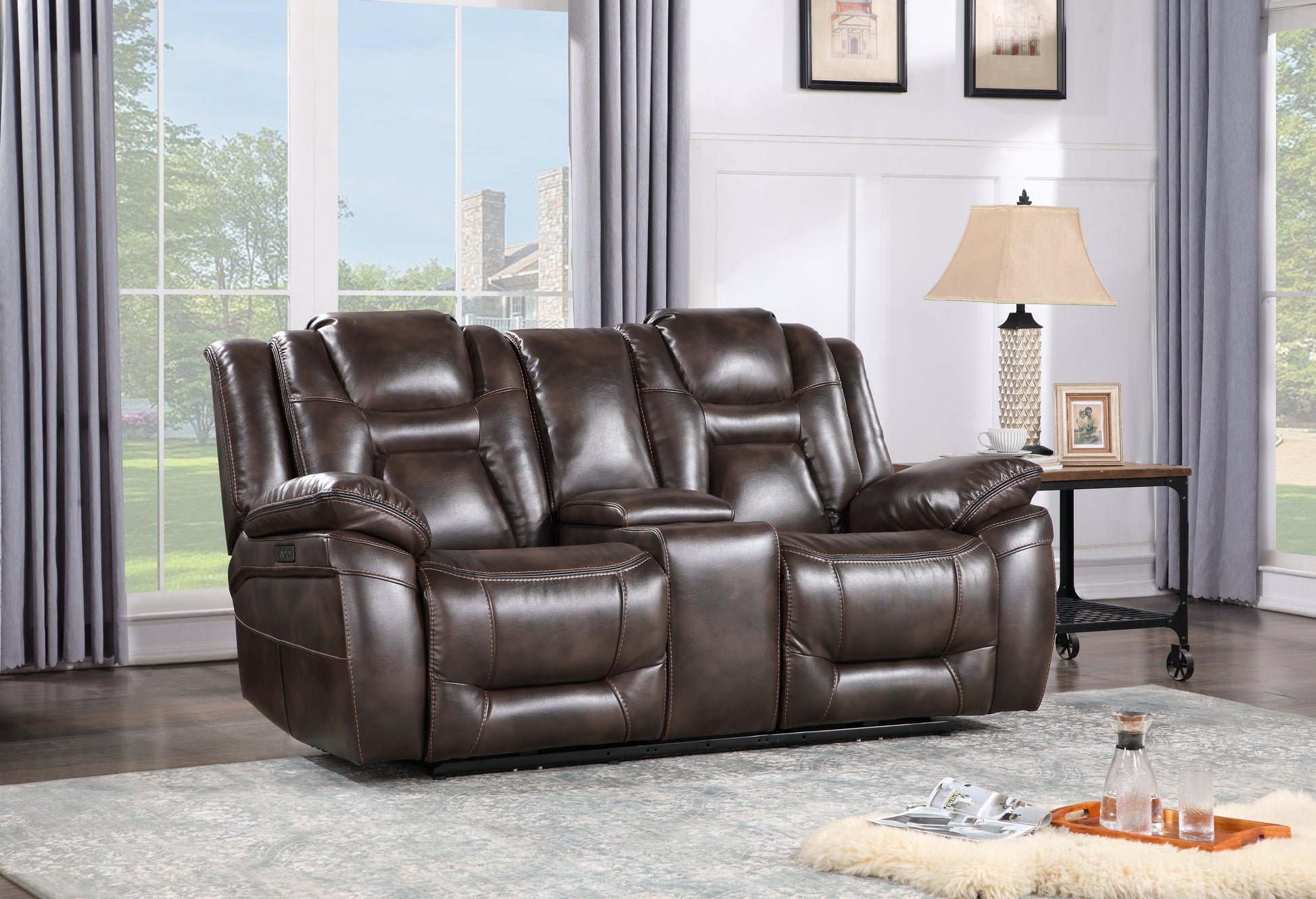 Steve Silver Oportuna - Dual Power Console Loveseat - Dark Brown OP70061CLC FredCo