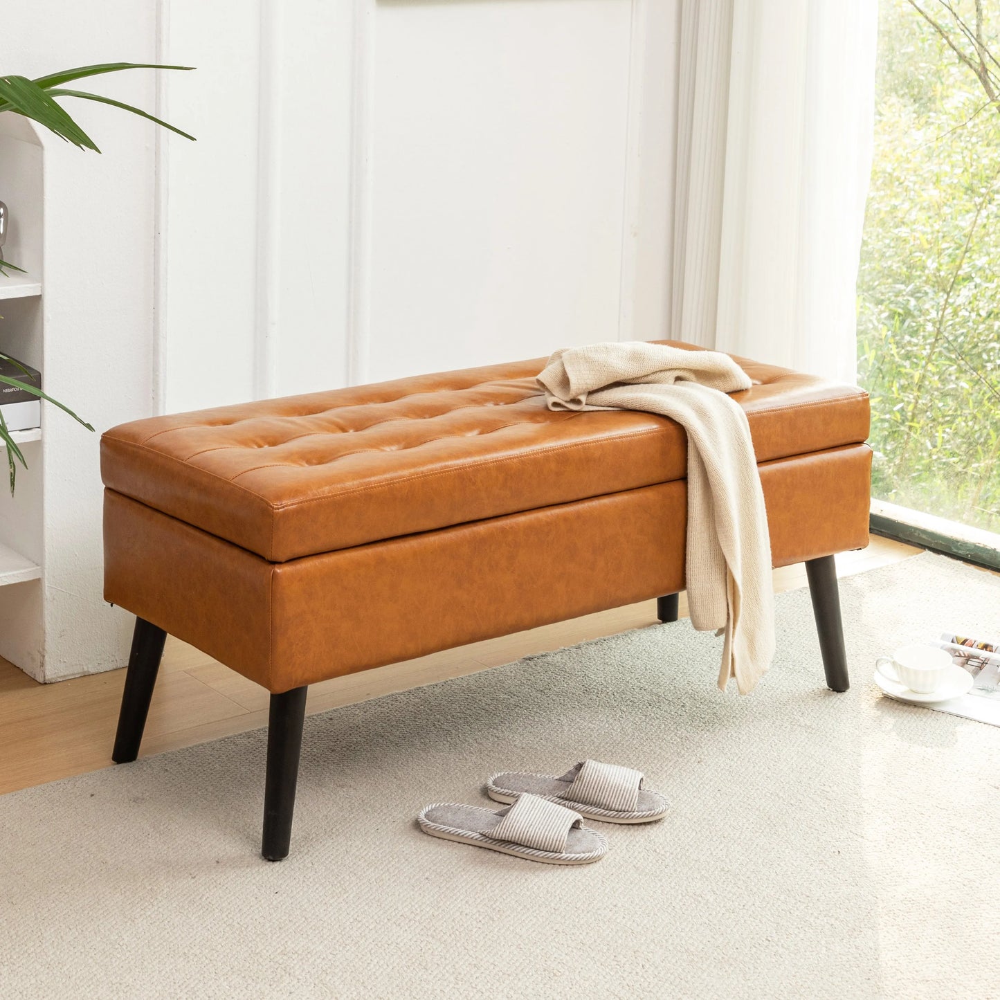 Storage Bench with Storage Bench Brown Leather Bench FredCo
