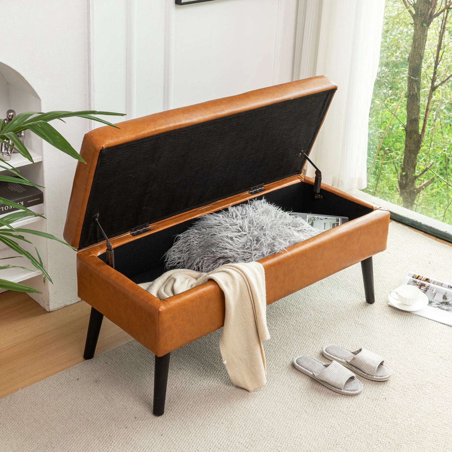 Storage Bench with Storage Bench Brown Leather Bench FredCo