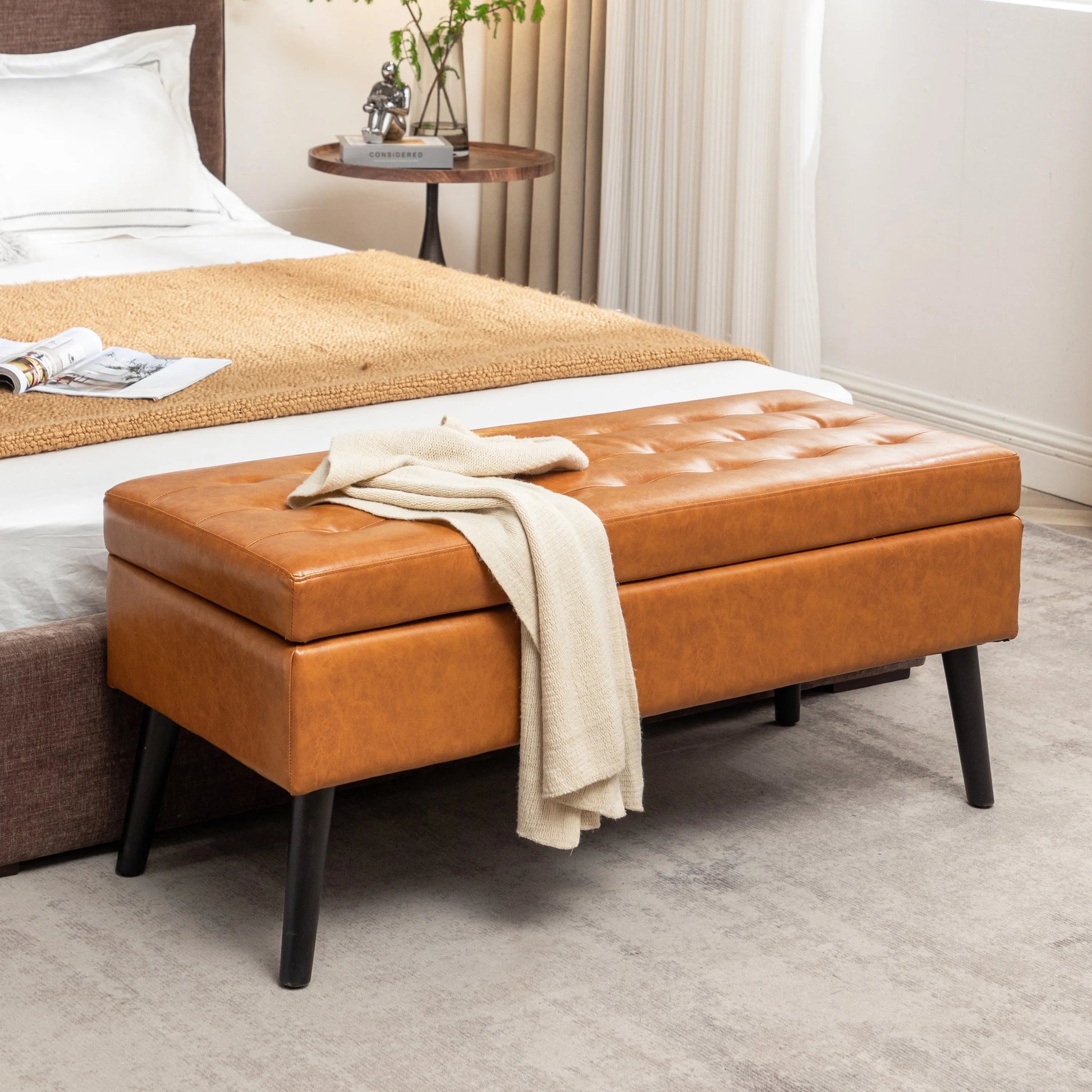 Storage Bench with Storage Bench Brown Leather Bench FredCo