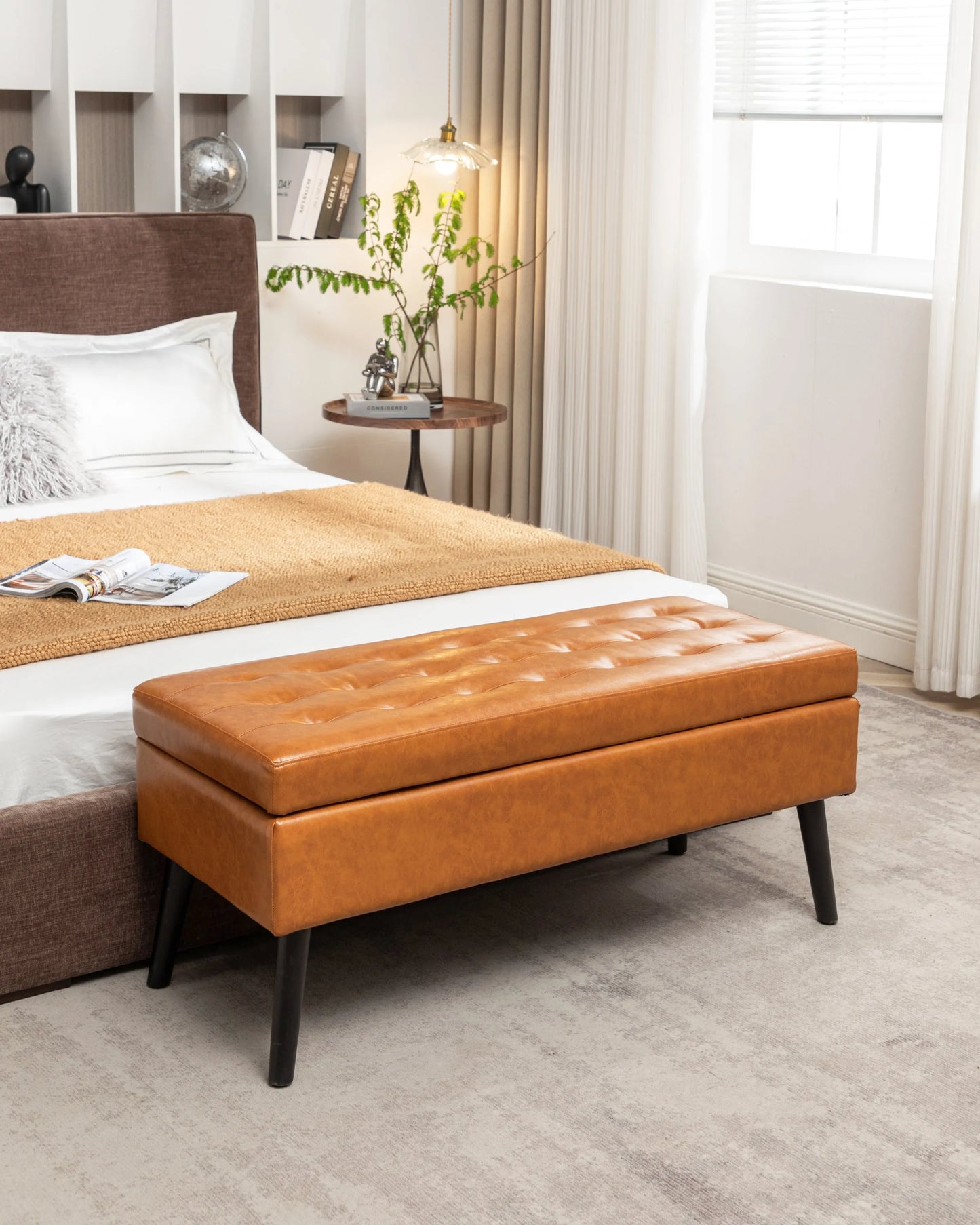 Storage Bench with Storage Bench Brown Leather Bench FredCo