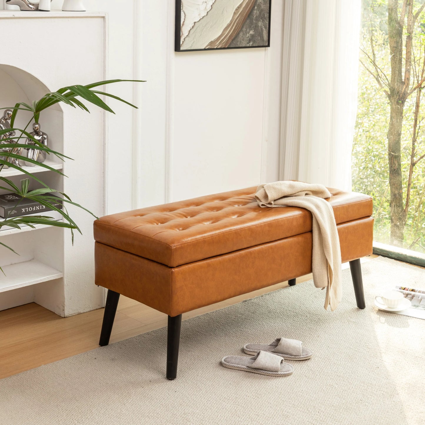 Storage Bench with Storage Bench Brown Leather Bench FredCo