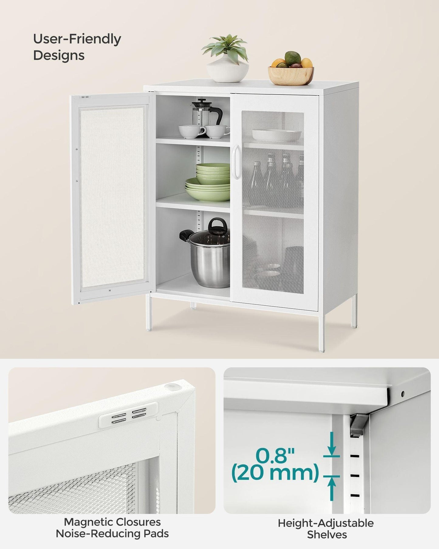 Storage Cabinet With 2 Mesh Doors Matte White FredCo