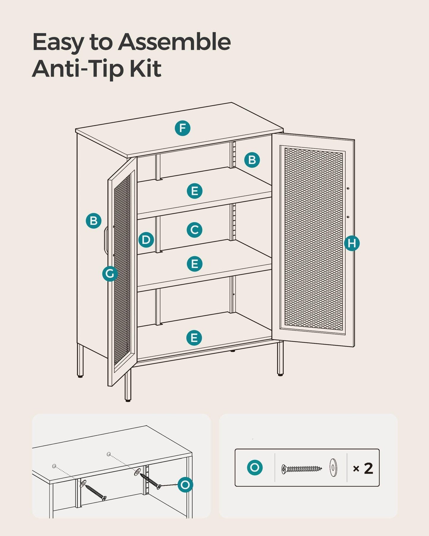 Storage Cabinet With 2 Mesh Doors Matte White FredCo