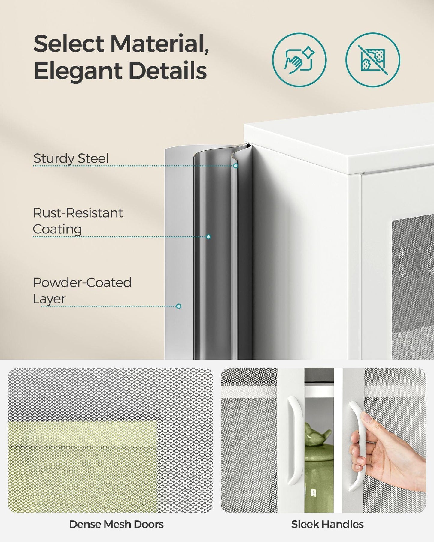 Storage Cabinet With 2 Mesh Doors Matte White FredCo