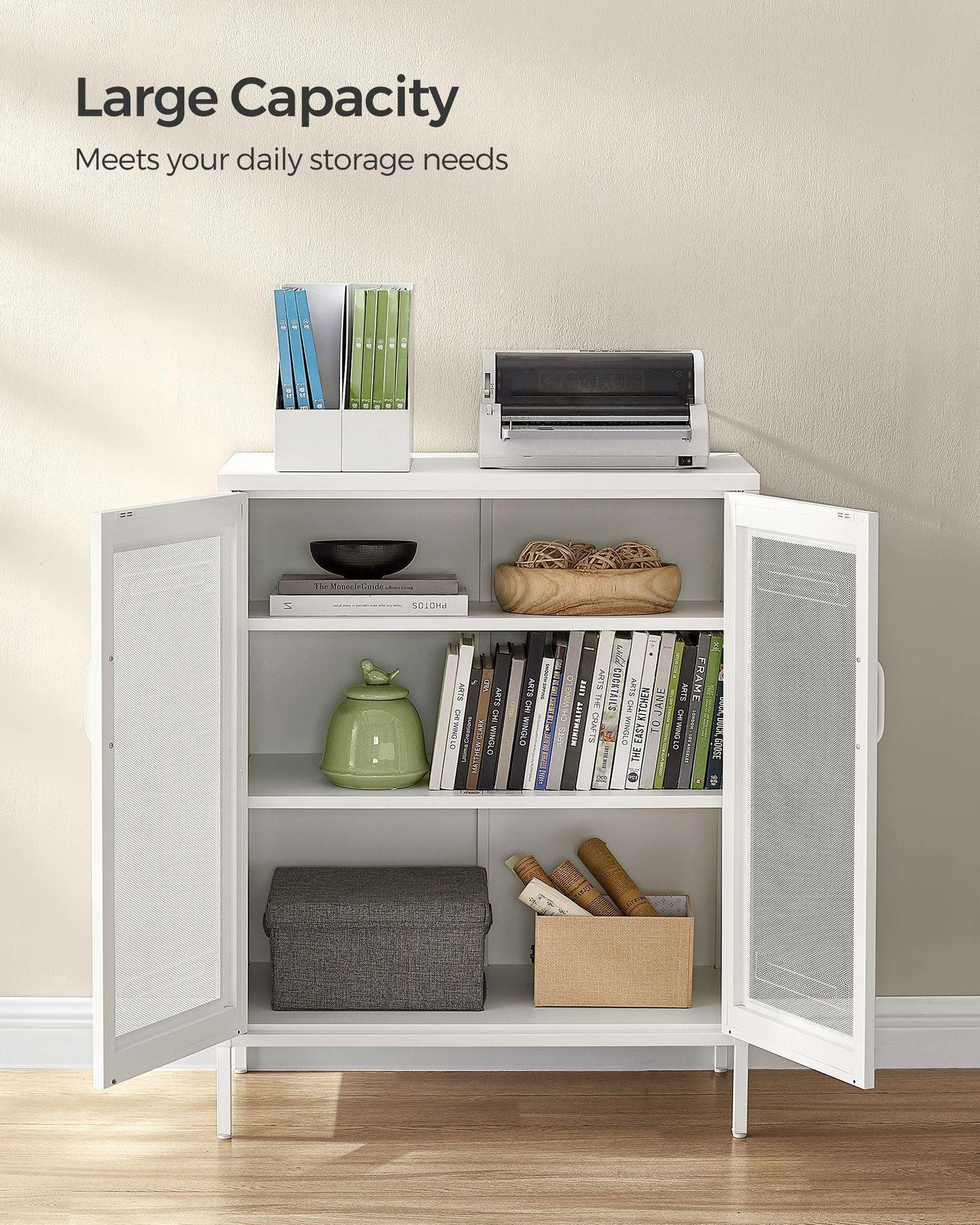 Storage Cabinet With 2 Mesh Doors Matte White FredCo
