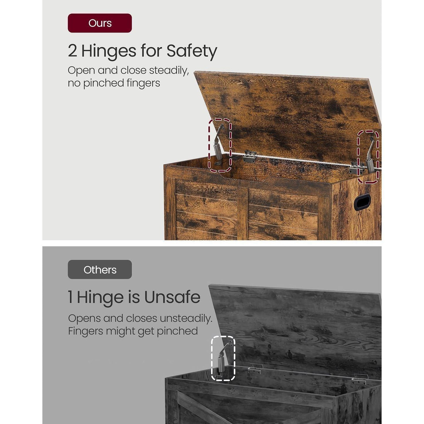 Storage Chest with 2 Safety Hinges Rustic Brown FredCo