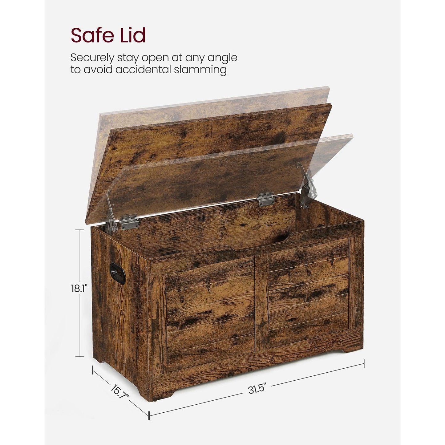 Storage Chest with 2 Safety Hinges Rustic Brown FredCo