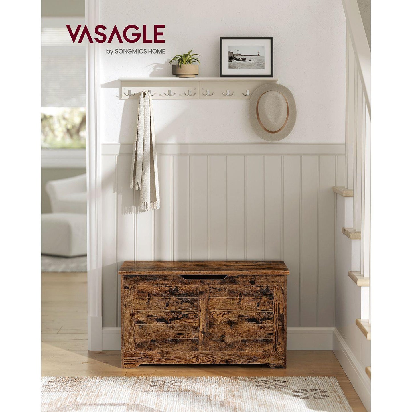 Storage Chest with 2 Safety Hinges Rustic Brown FredCo