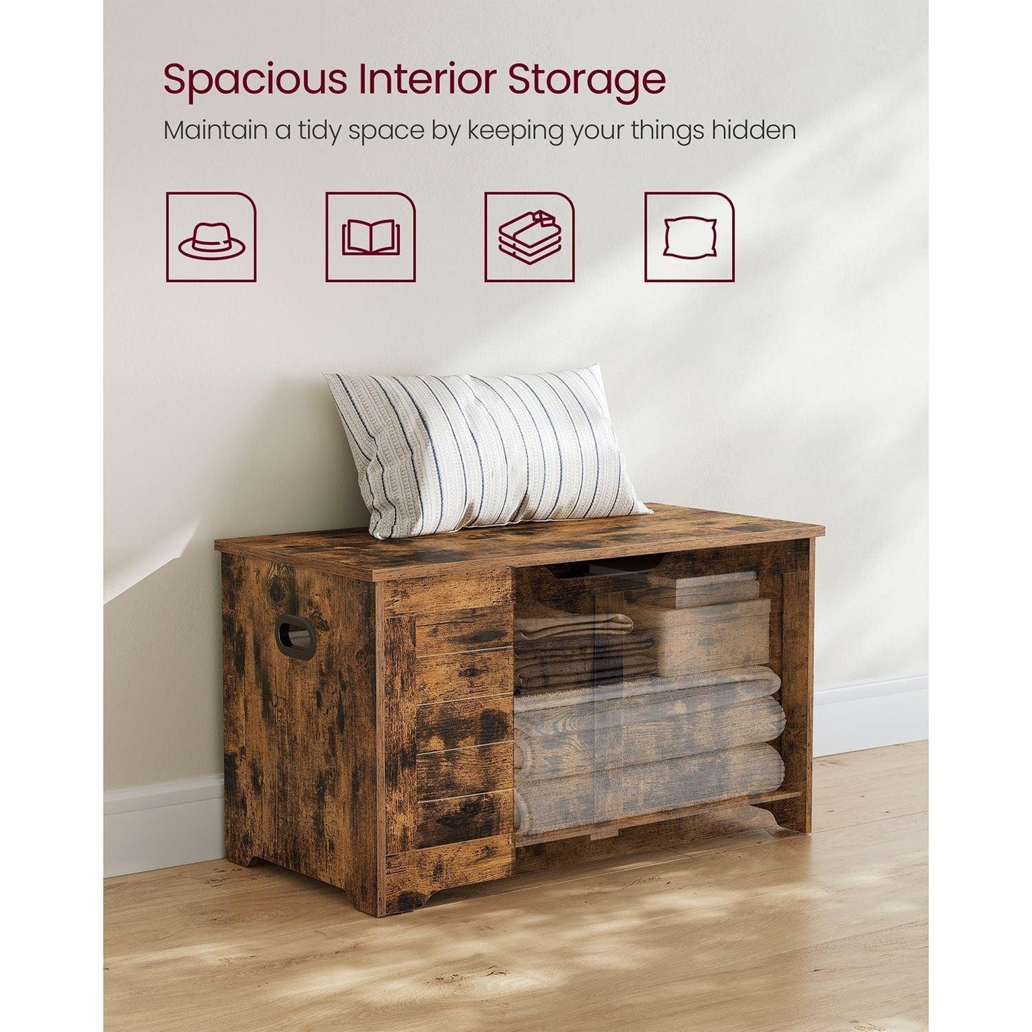 Storage Chest with 2 Safety Hinges Rustic Brown FredCo