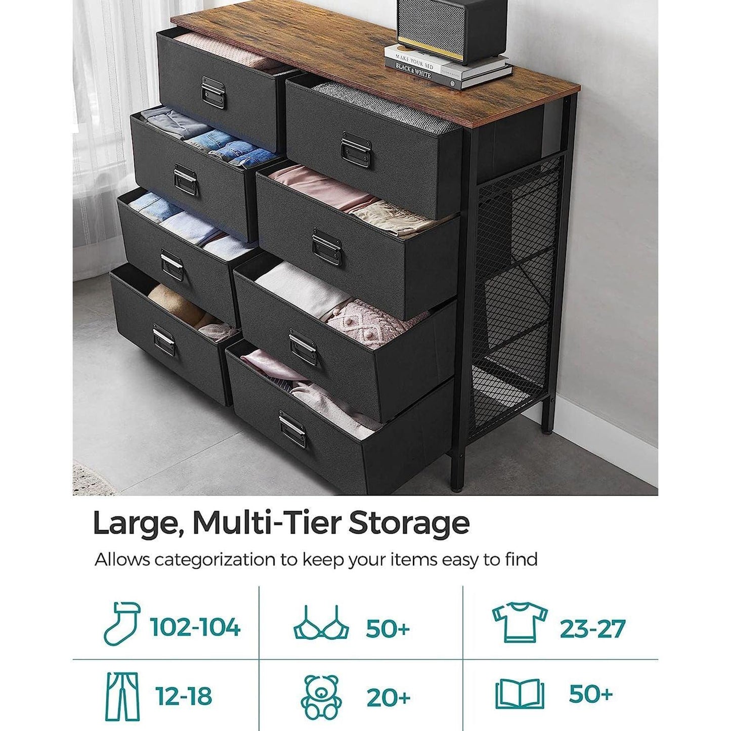 Storage Organizer Unit with 8 Fabric Drawers FredCo