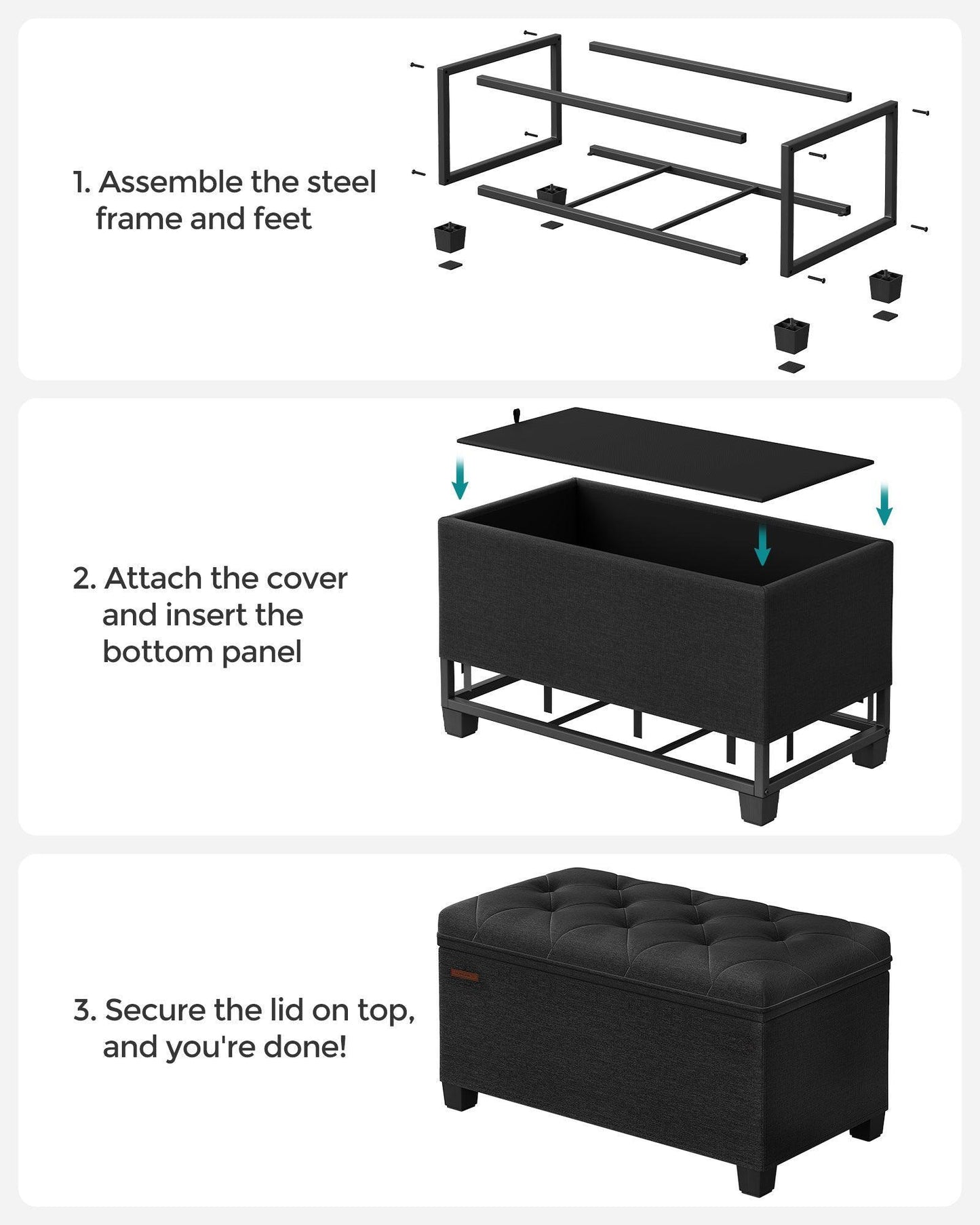 Storage Ottoman Bench Black FredCo
