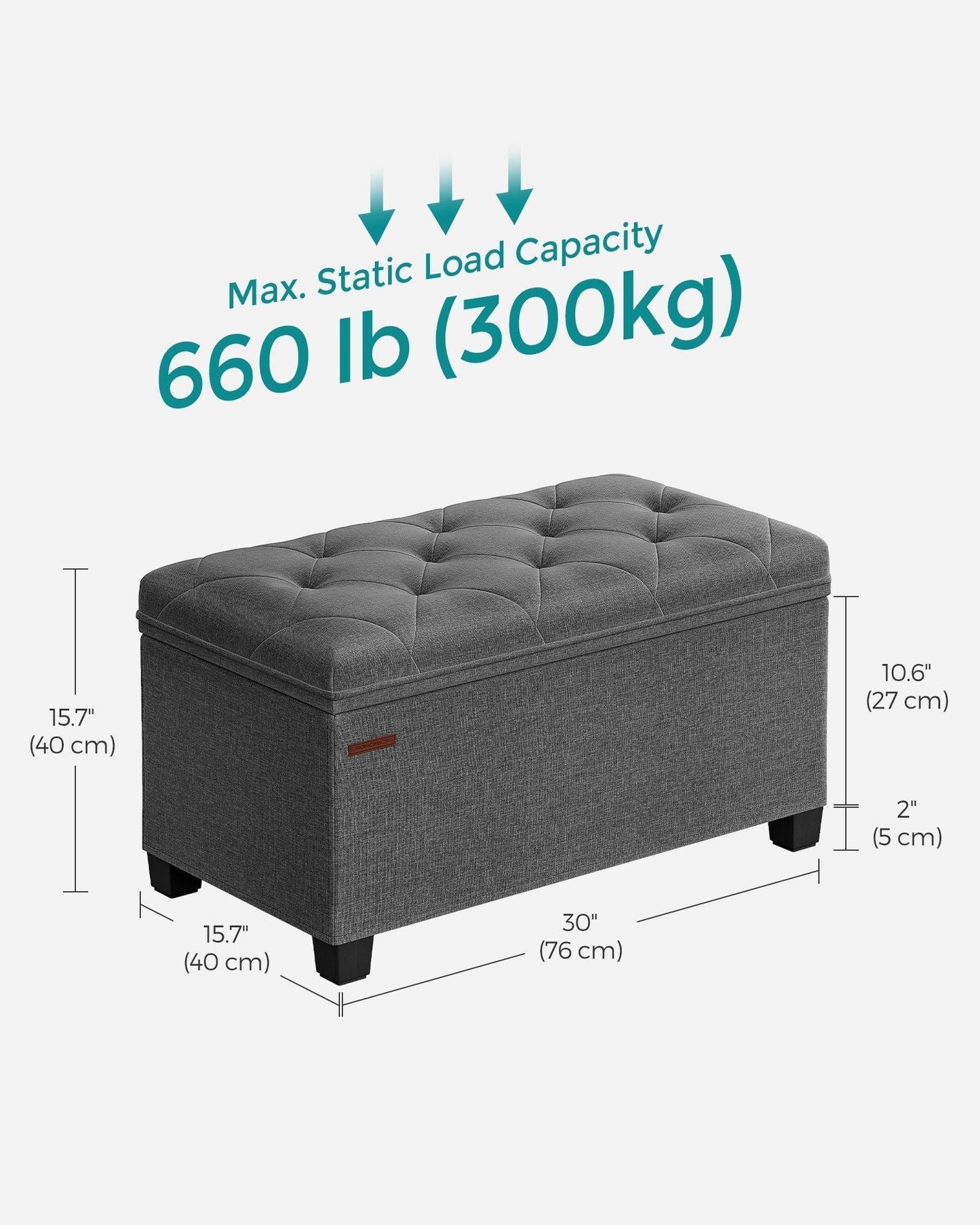 Storage Ottoman Bench Dark Gray FredCo