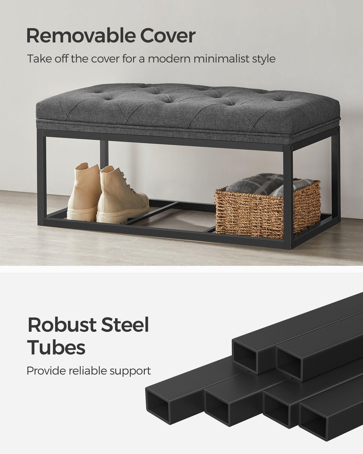 Storage Ottoman Bench Dark Gray FredCo