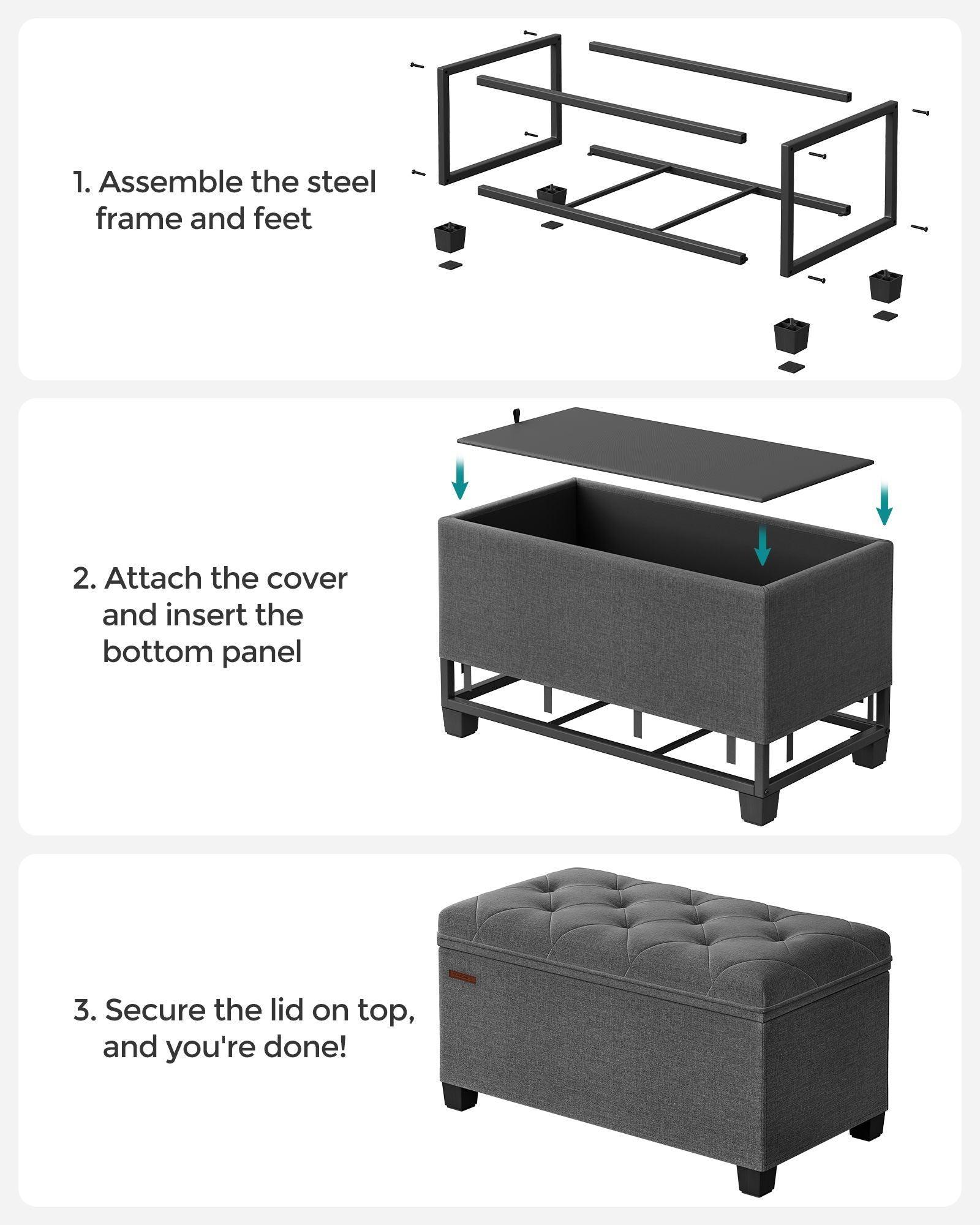 Storage Ottoman Bench Dark Gray FredCo