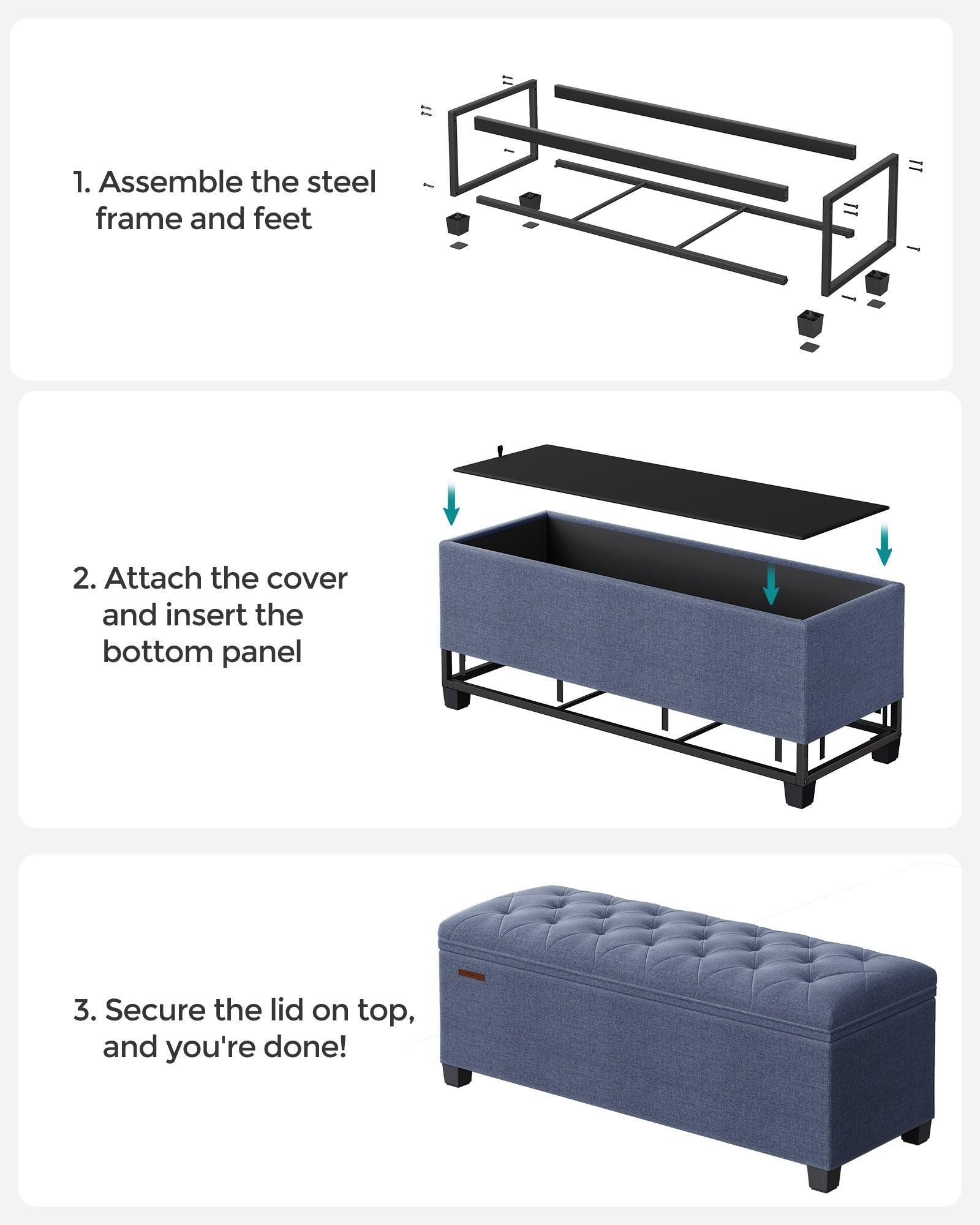Storage Ottoman Bench Light Denim Blue FredCo