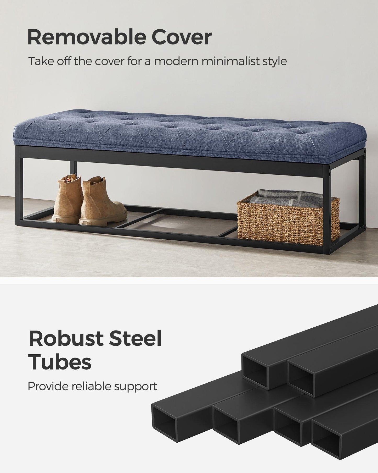 Storage Ottoman Bench Light Denim Blue FredCo