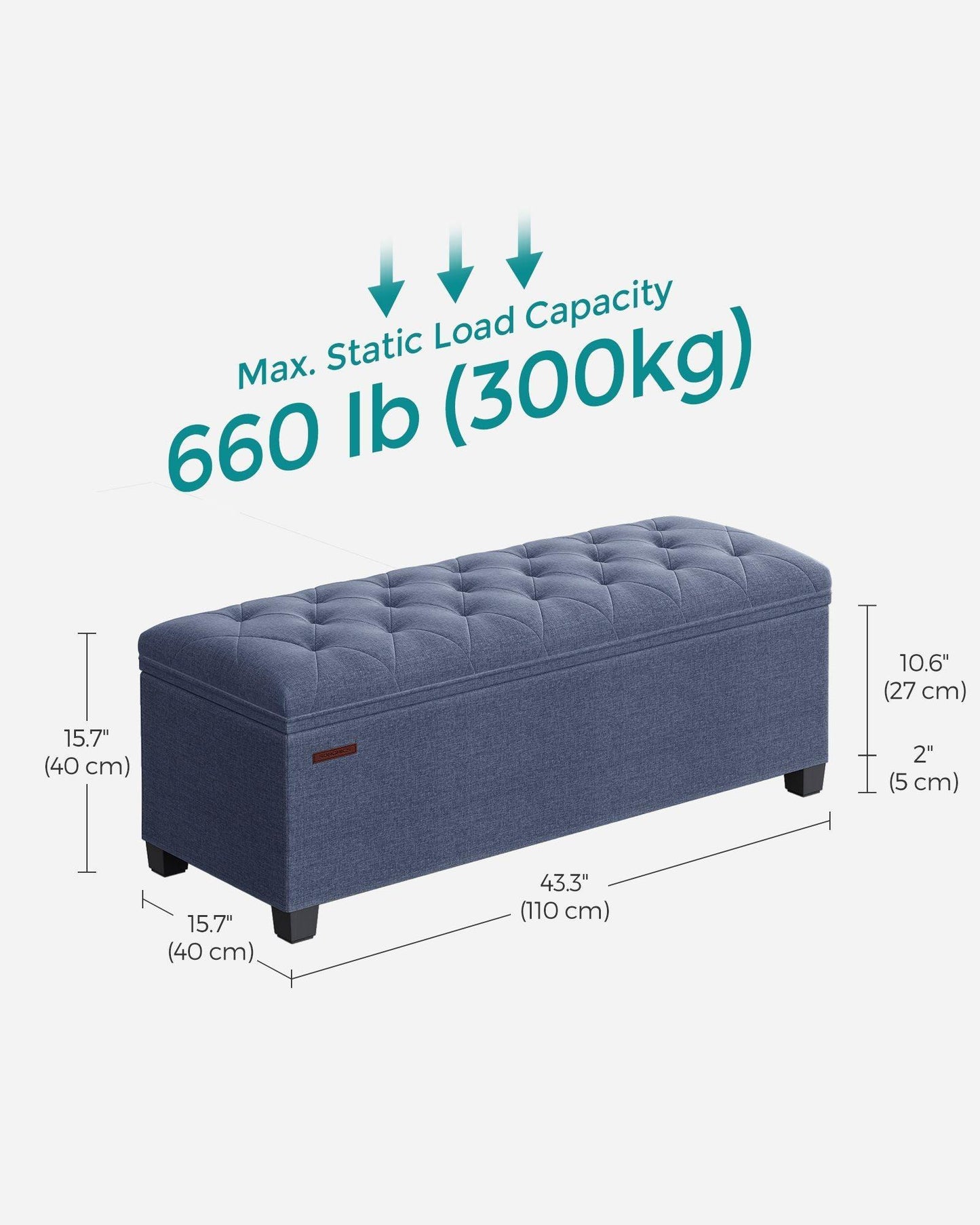 Storage Ottoman Bench Light Denim Blue FredCo