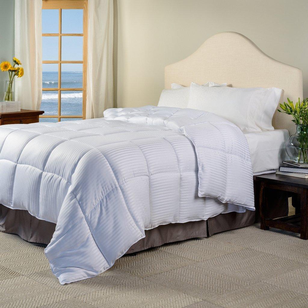 SUPERIOR All-Season Luxurious Striped Down Alternative Comforter, Full/Queen, White FredCo