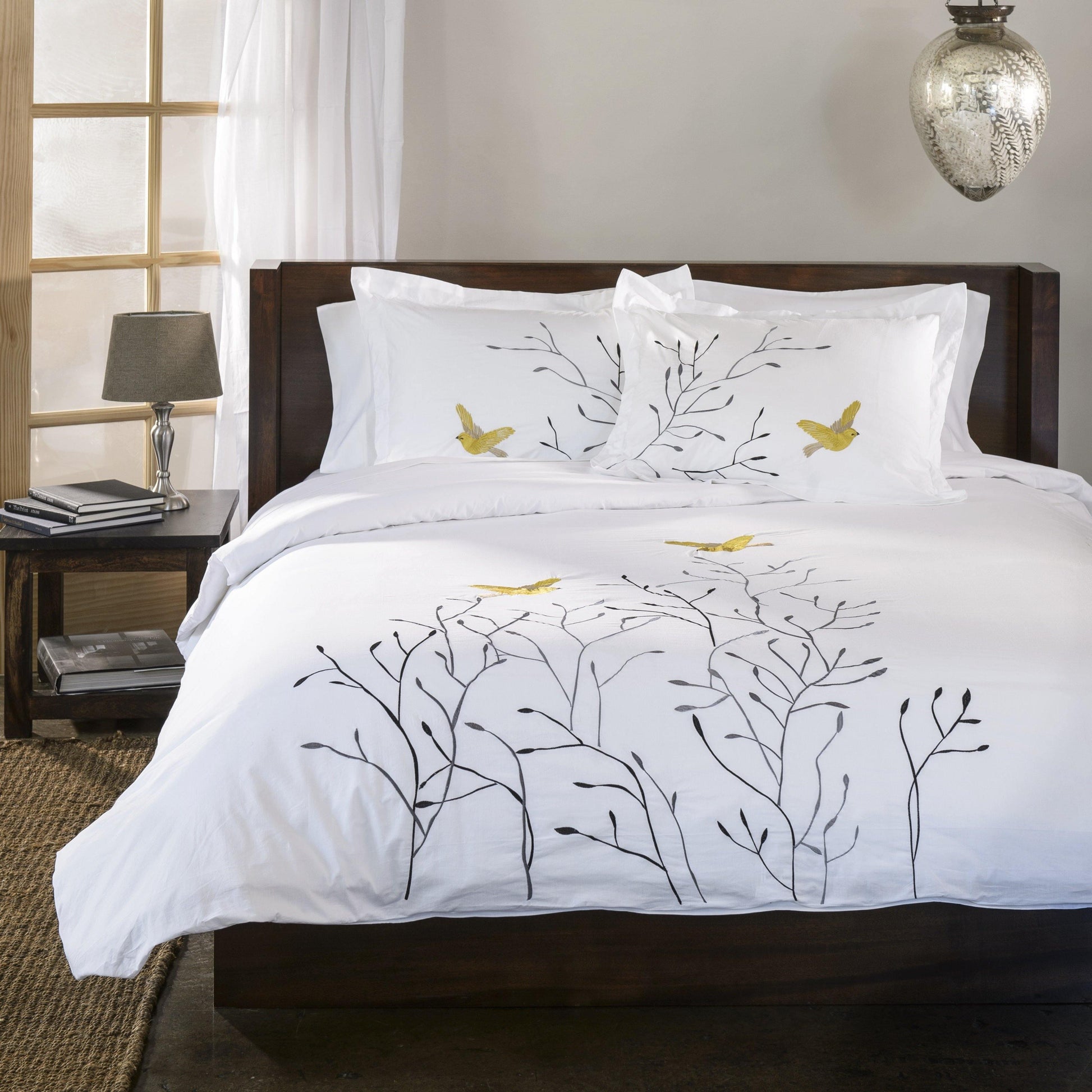 Swallow 100% Cotton Floral Embroidered Duvet Cover Set FredCo
