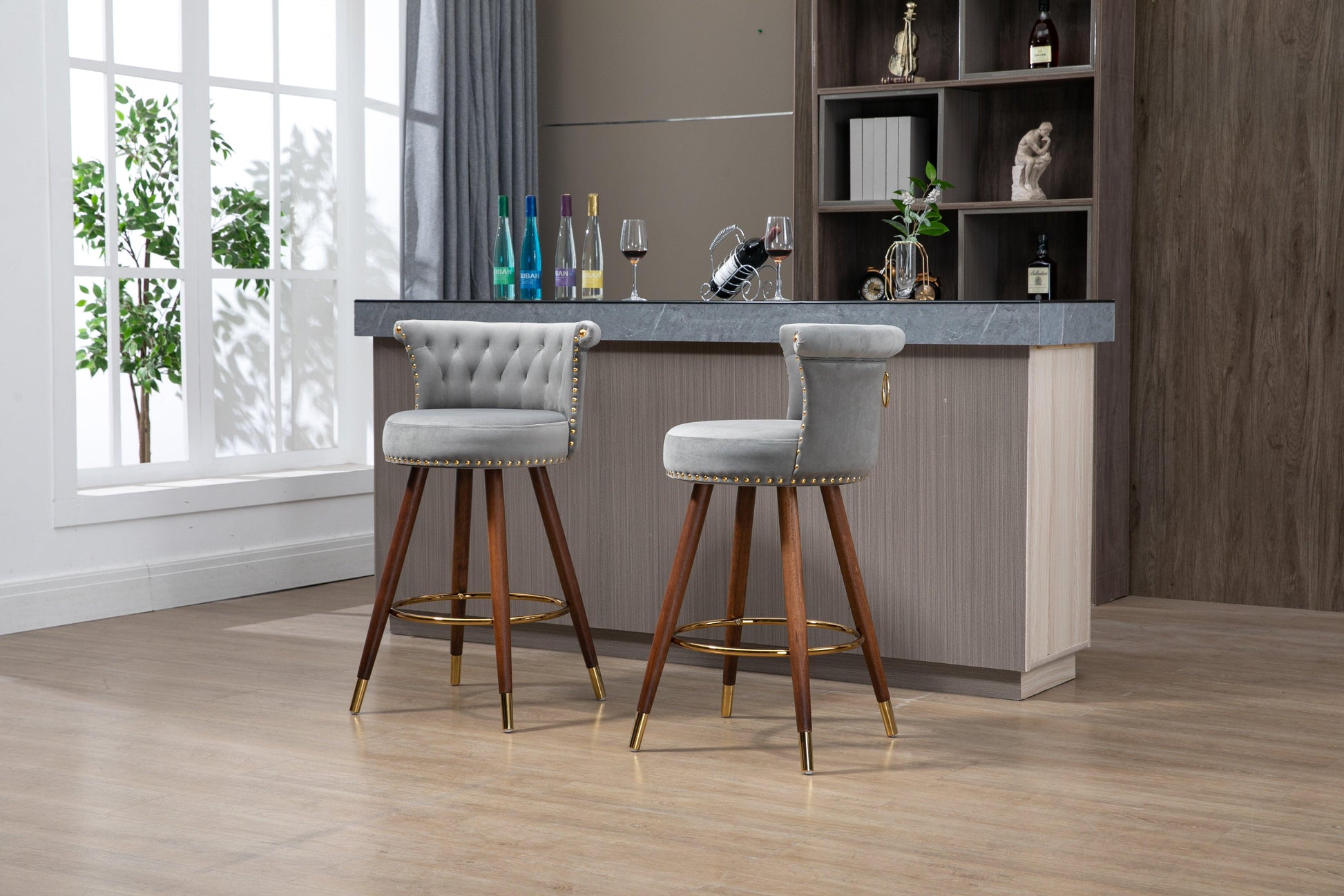 Swivel Bar Stools with Backrest Footrest, with a fixed height of 360 degrees FredCo