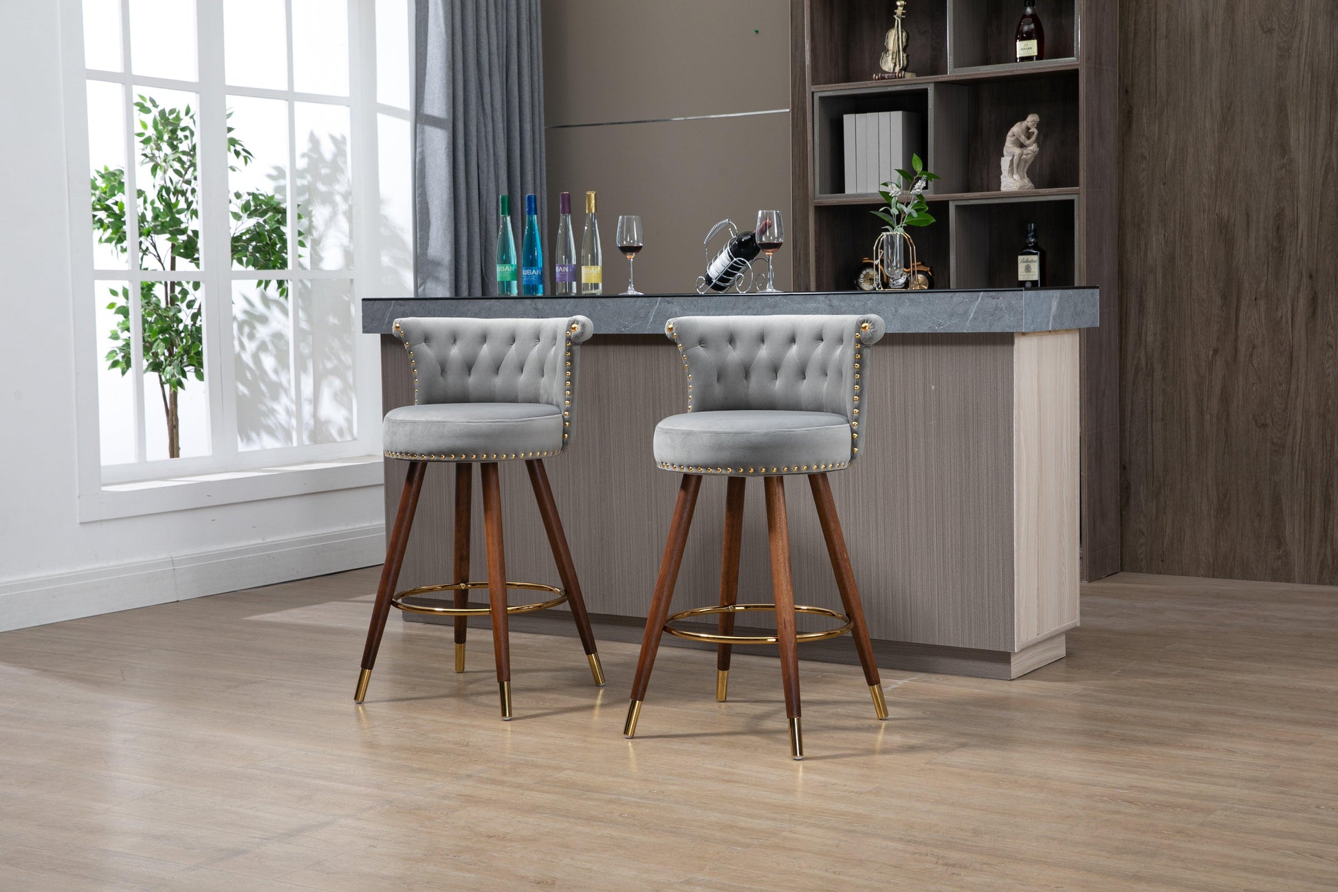 Swivel Bar Stools with Backrest Footrest, with a fixed height of 360 degrees FredCo
