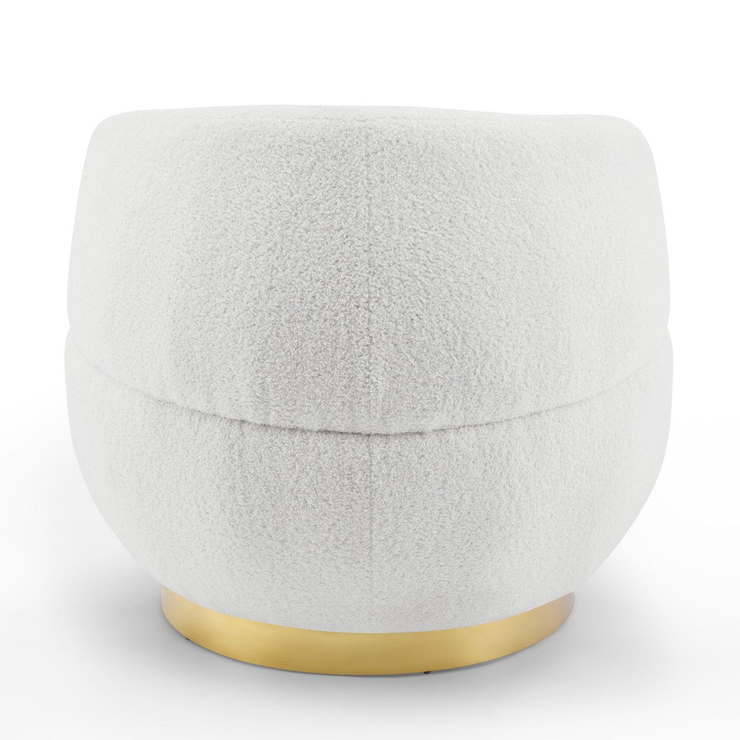 Swivel Barrel Chair with Gold Stainless Steel Base, with Storage Ottoman, Ivory FredCo