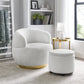 Swivel Barrel Chair with Gold Stainless Steel Base, with Storage Ottoman, Ivory FredCo