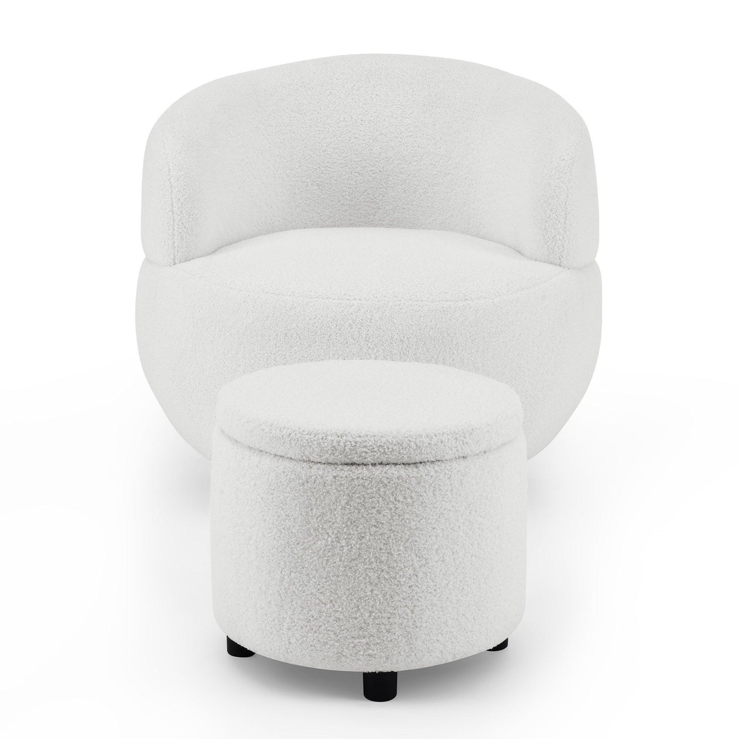 Swivel Barrel Chair with Gold Stainless Steel Base, with Storage Ottoman, Ivory FredCo