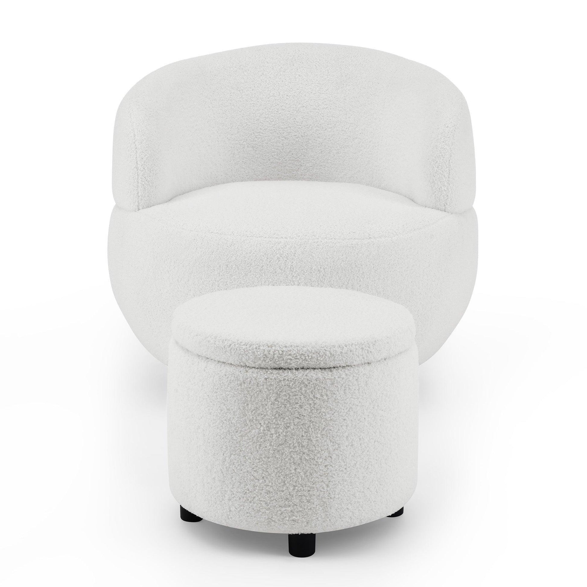 Swivel Barrel Chair with Gold Stainless Steel Base, with Storage Ottoman, Ivory FredCo