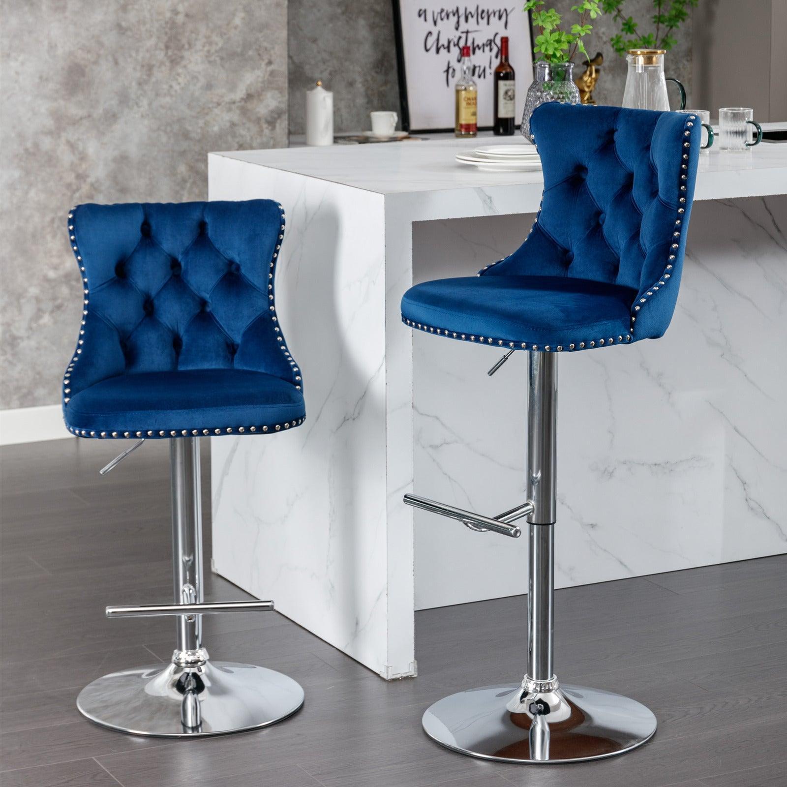 Swivel Velvet Barstools Adjusatble Seat Height from 25-33 Inch, Set of 2 FredCo